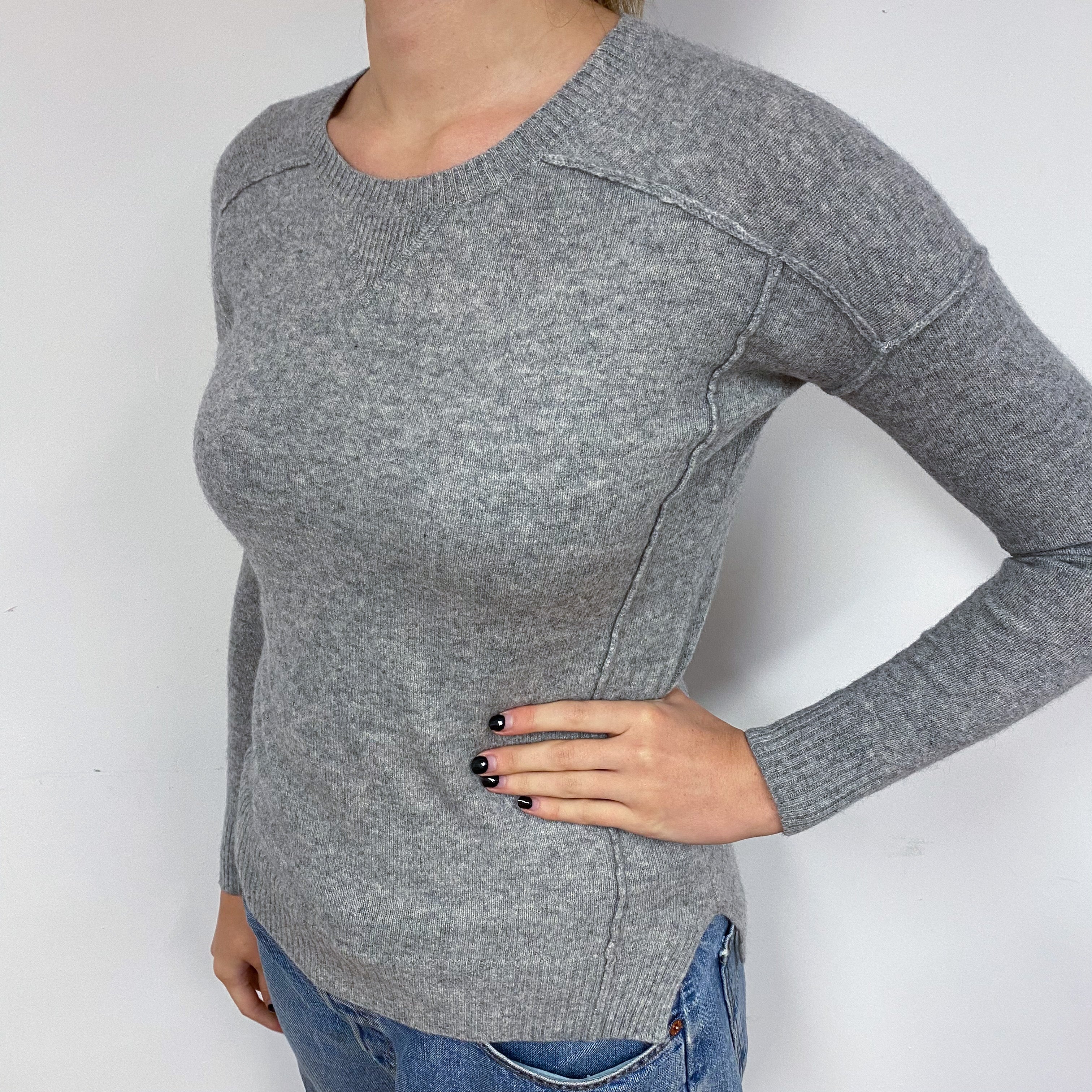 Ash Grey Cashmere Crew Neck Jumper Small