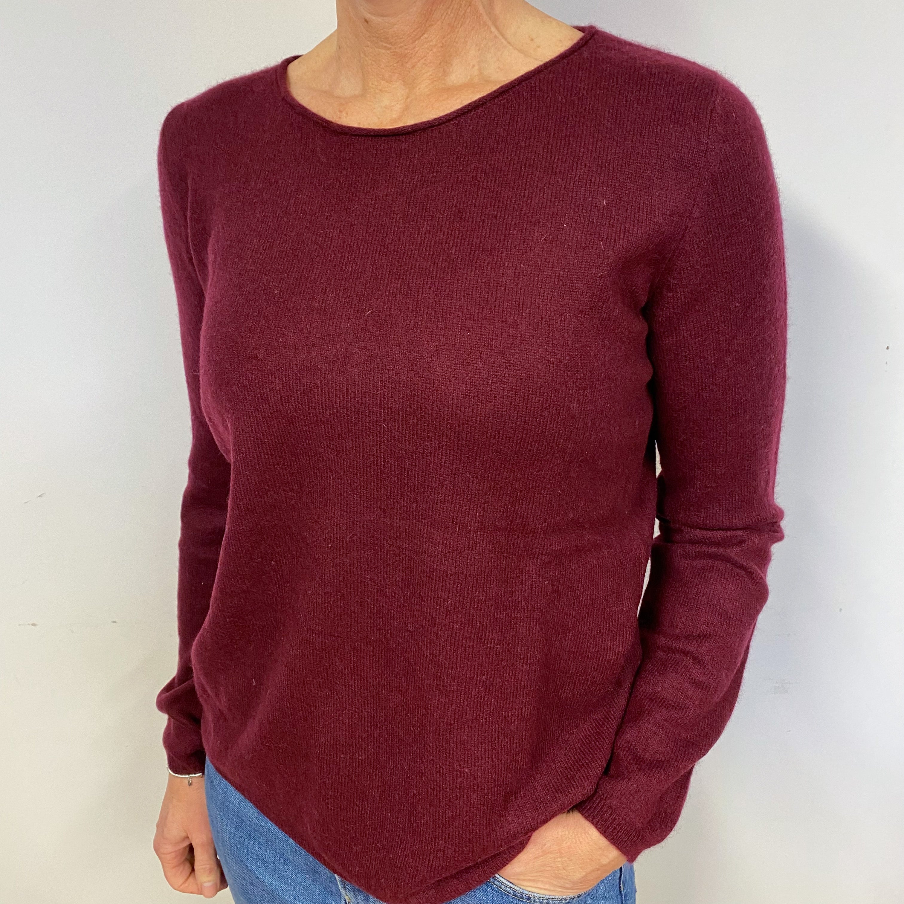 Claret Red Cashmere Crew Neck Jumper Medium