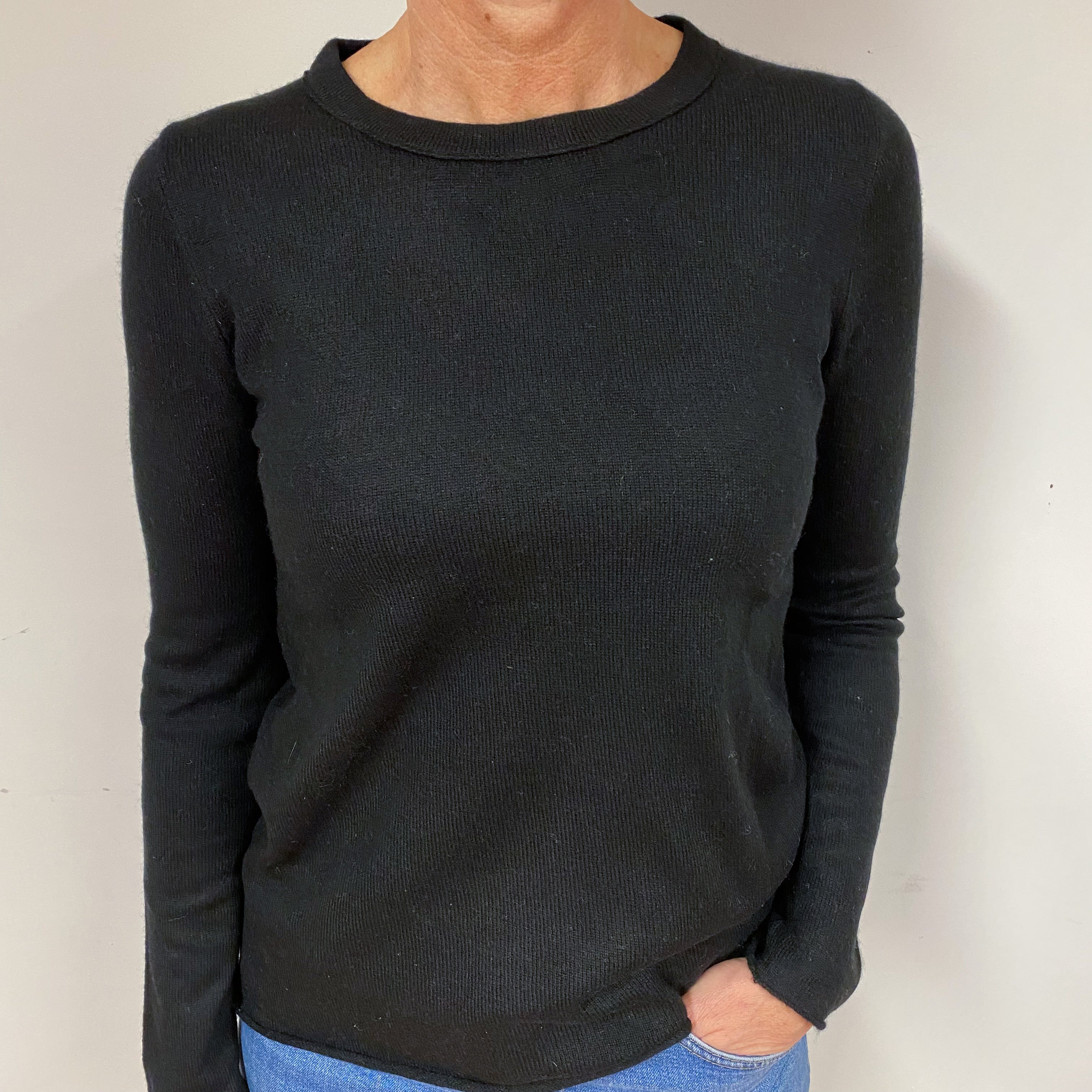 Black Cashmere Crew Neck Jumper Medium