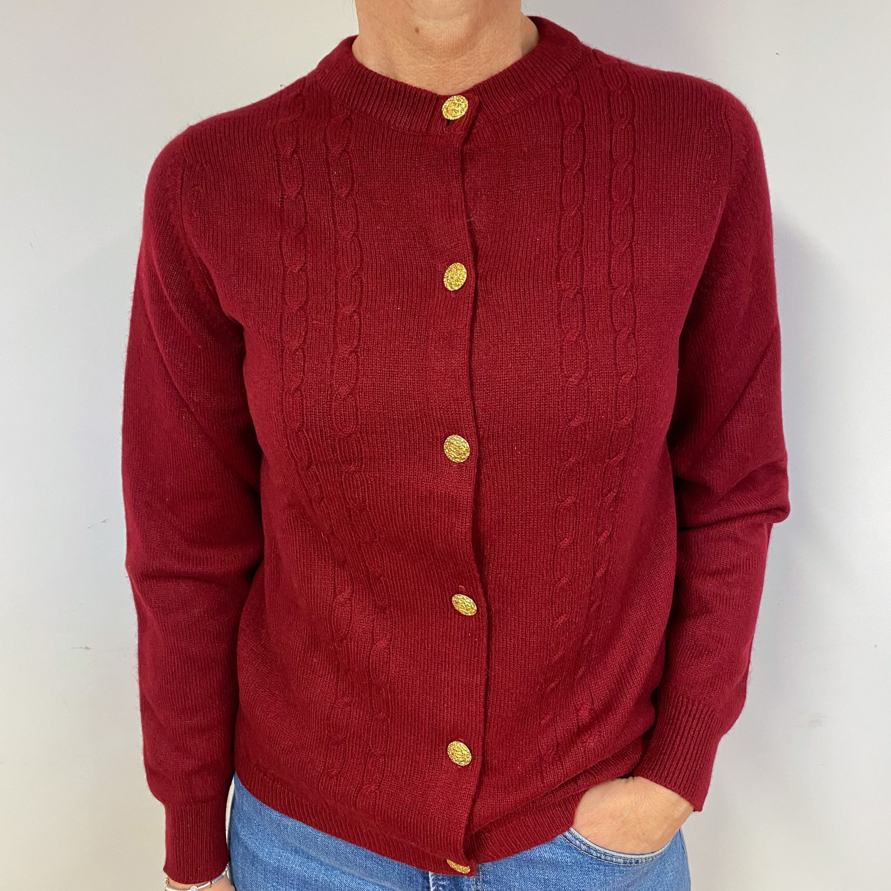 Vintage Scottish Wine Red Cashmere Cardigan Medium