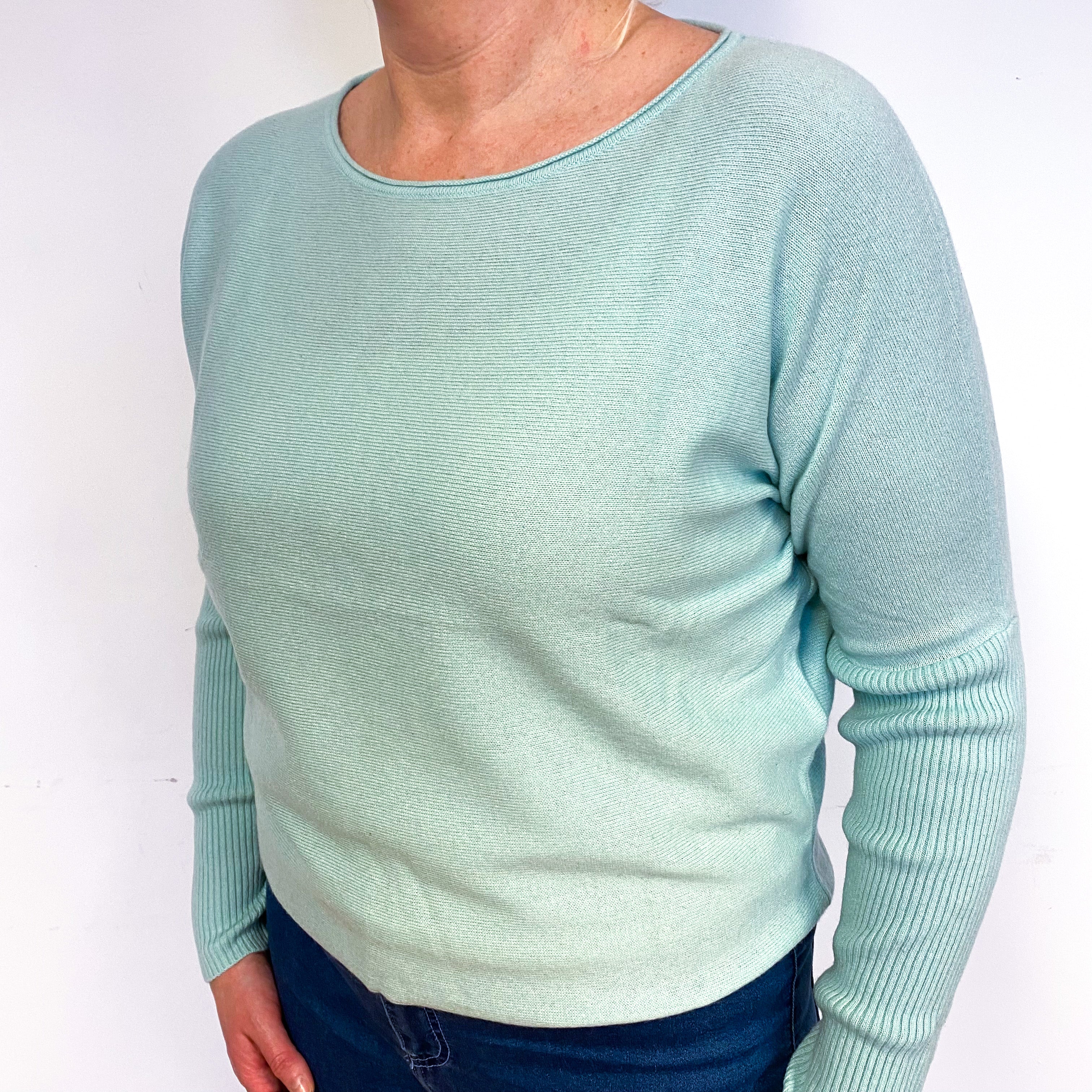 Mint Green Batwing Cashmere Crew Neck Jumper Large