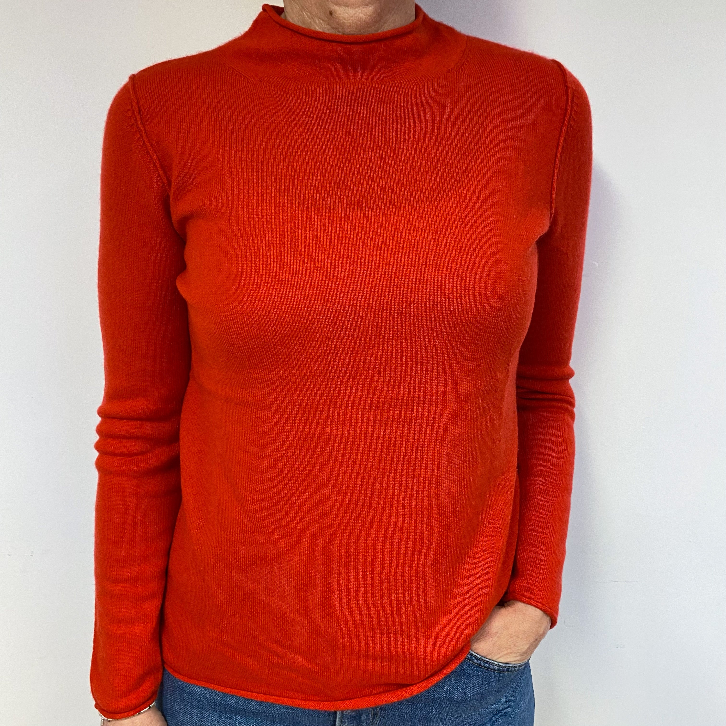 Vermillion Red Cashmere Turtle Neck Jumper Medium