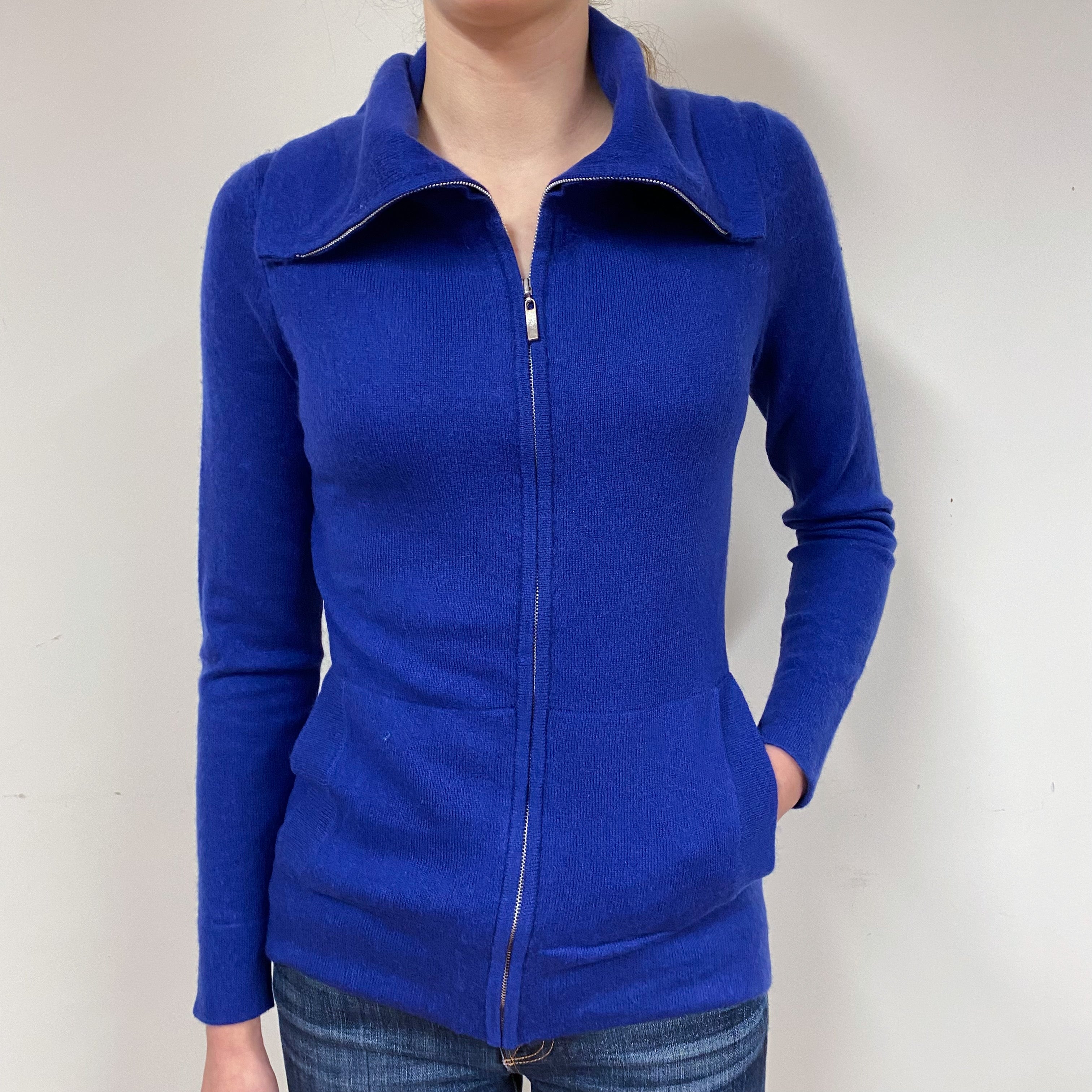 Indigo Blue Cashmere Zip Front Cardigan Extra Small