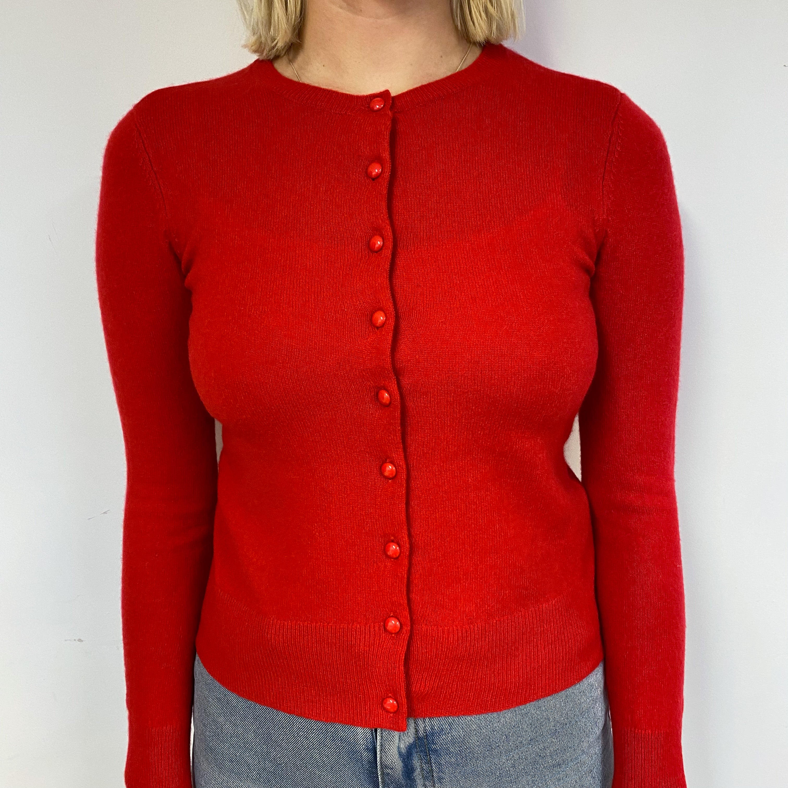 Vermillion Red Cashmere Cardigan Small