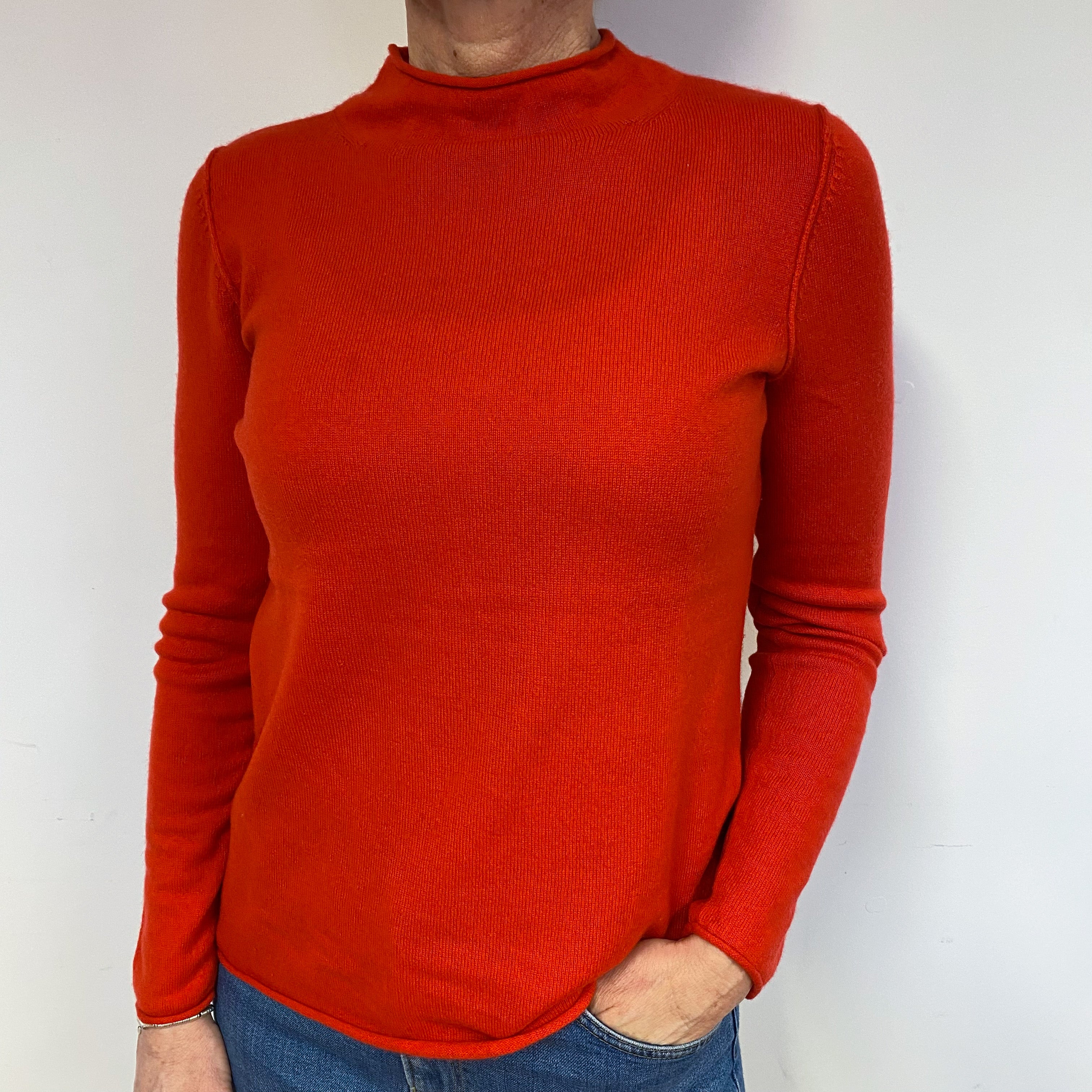 Vermillion Red Cashmere Turtle Neck Jumper Medium