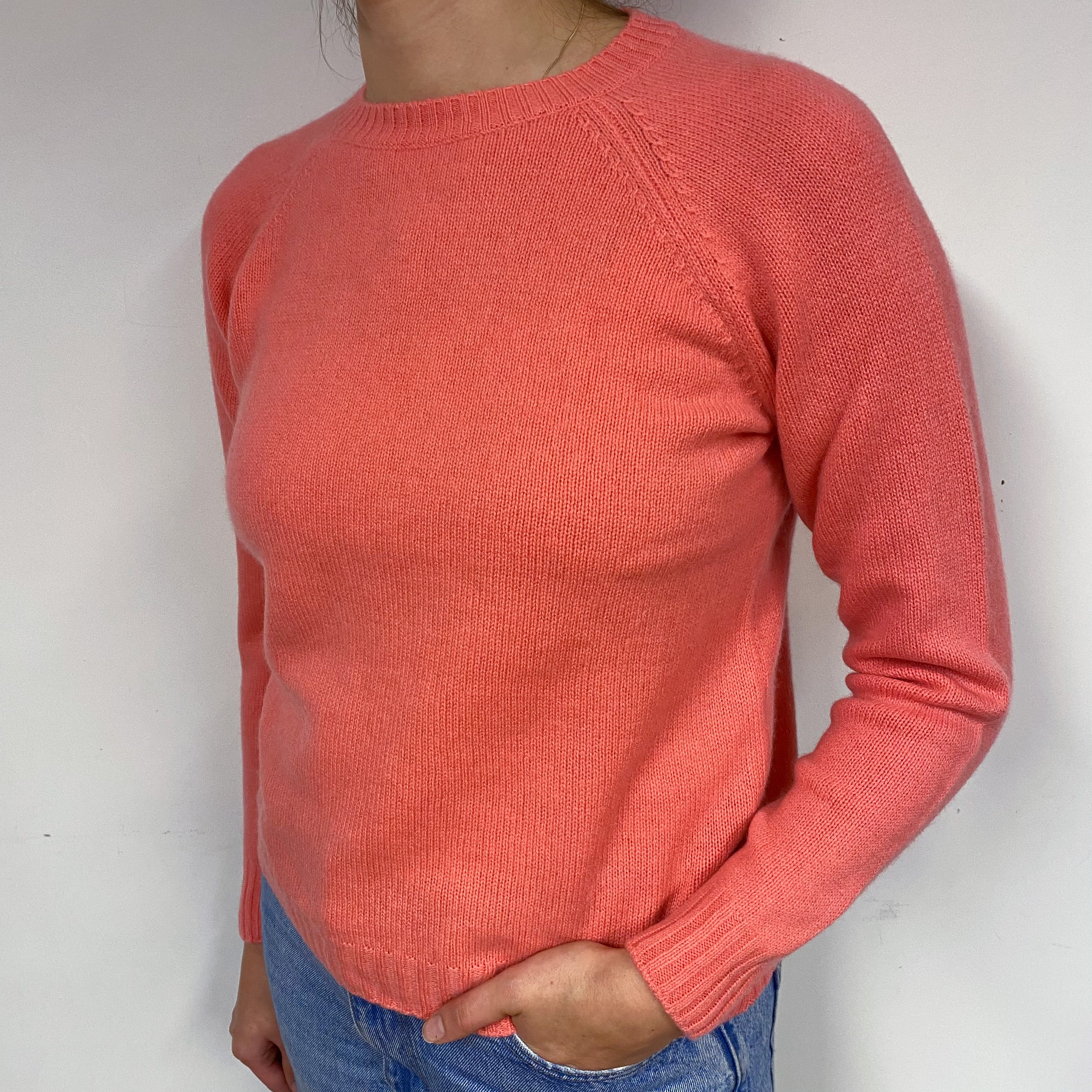 Coral Pink Cashmere Crew Neck Jumper Small