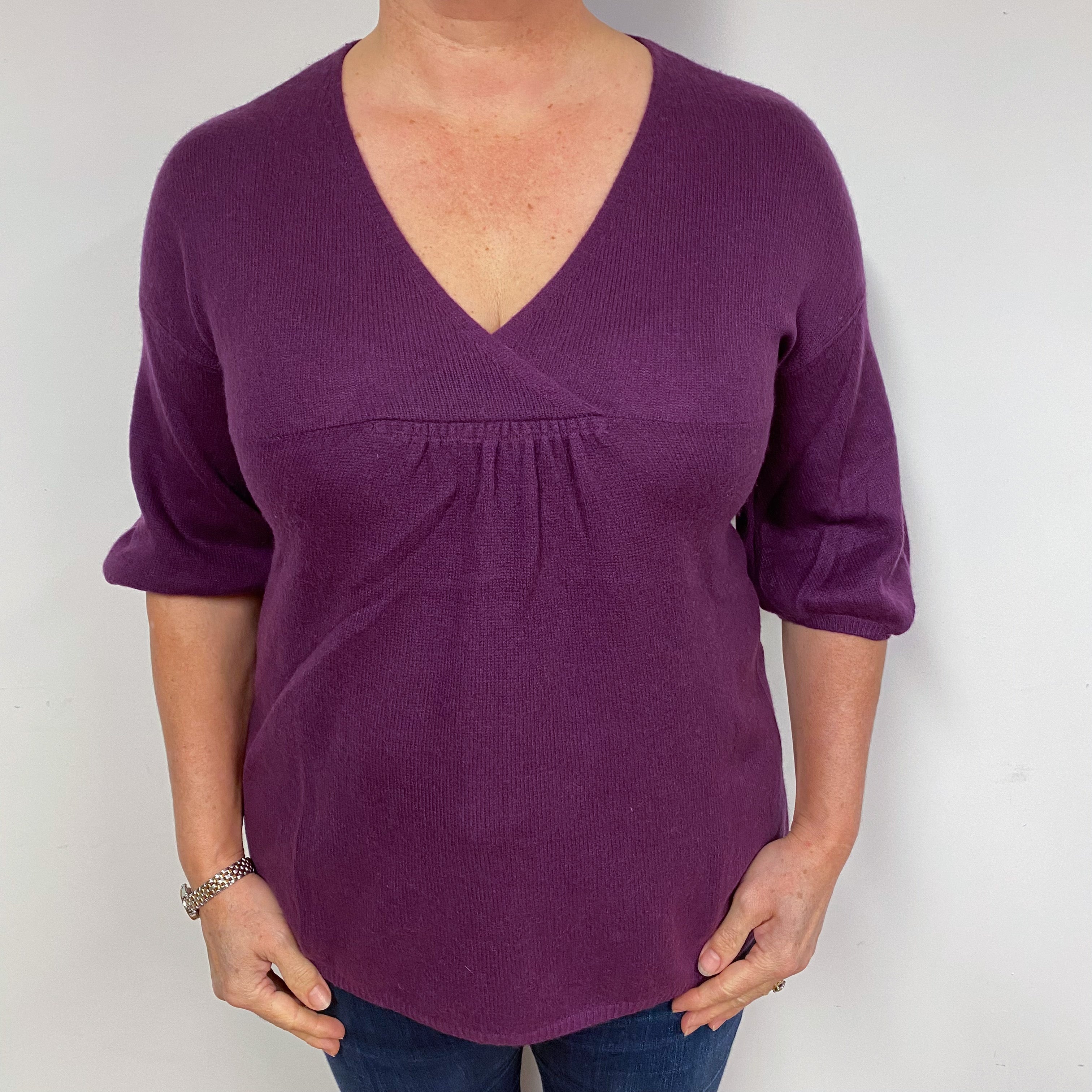 Vince Plum Purple Cashmere V-Neck Jumper Large