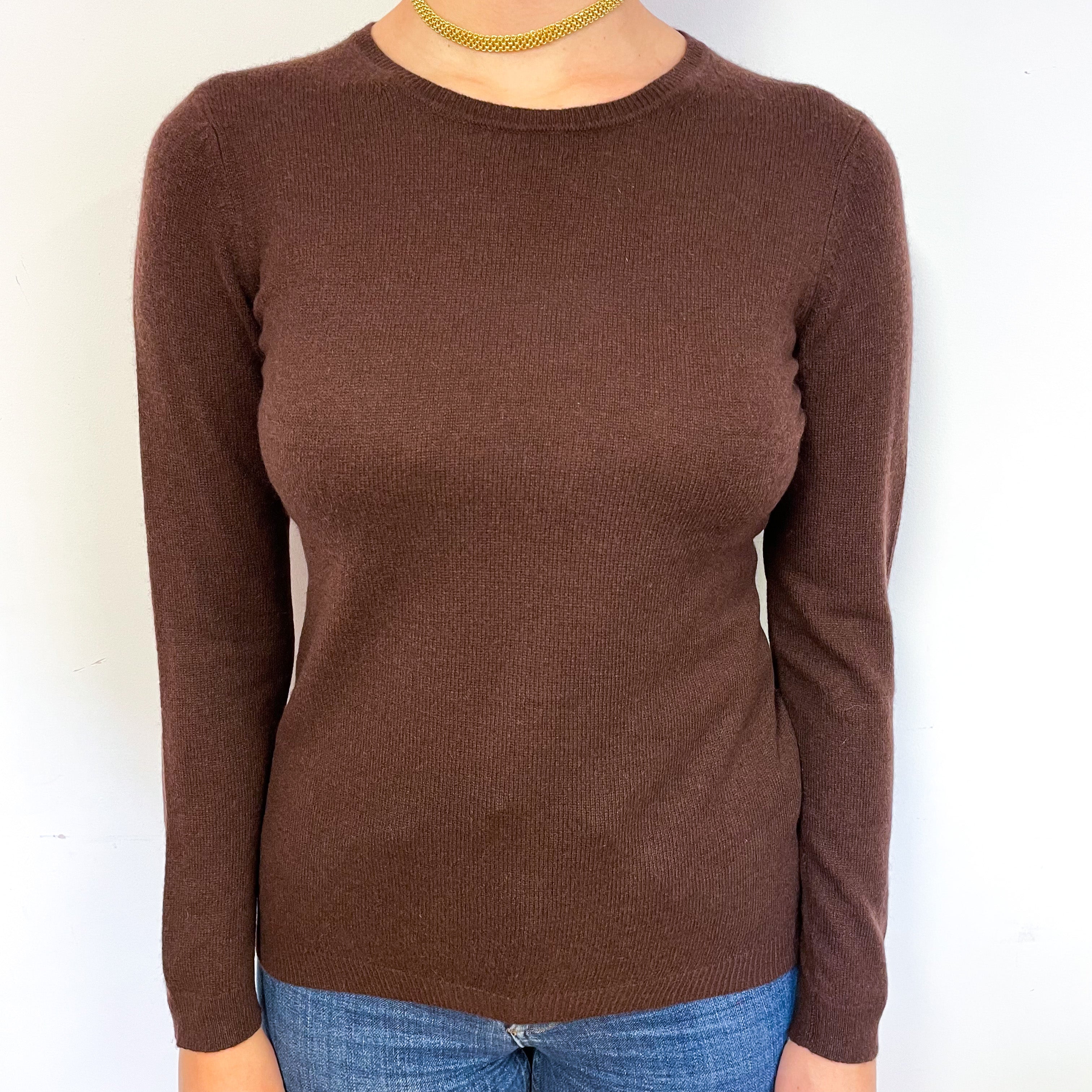 Warm Chocolate Brown Cashmere Crew Neck Jumper Small