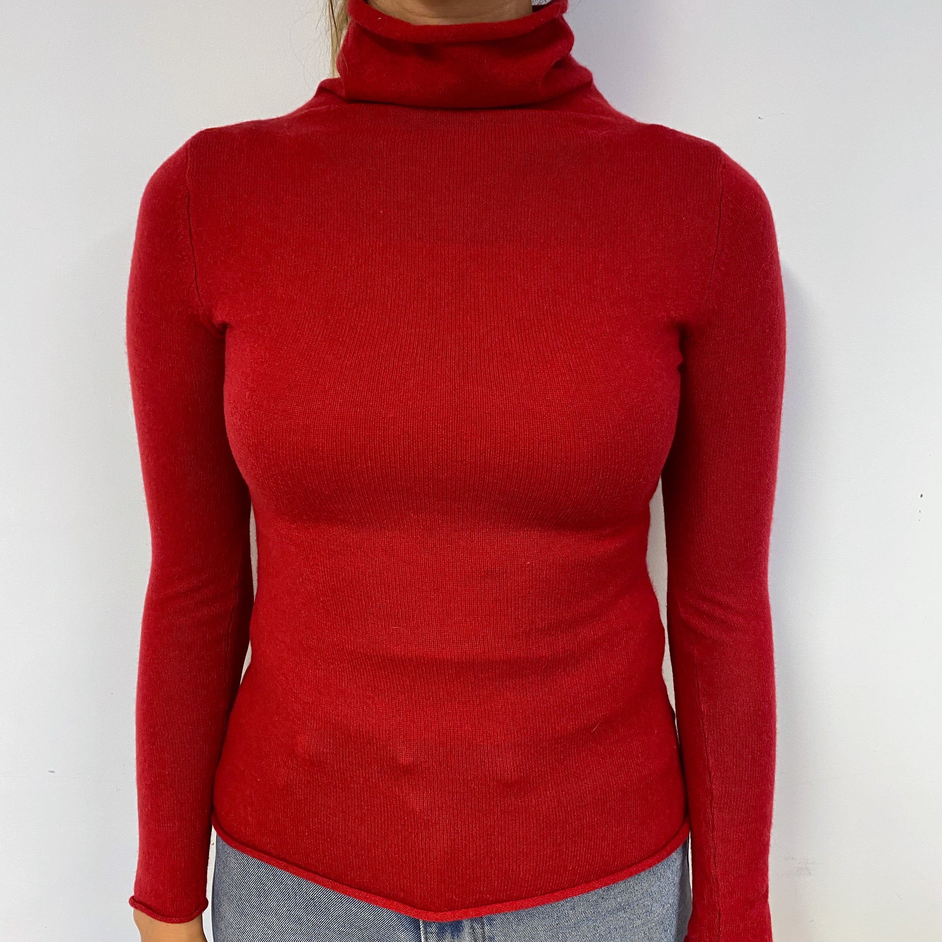 Post Box Red Turtle Neck Cashmere Polo Neck Jumper Small