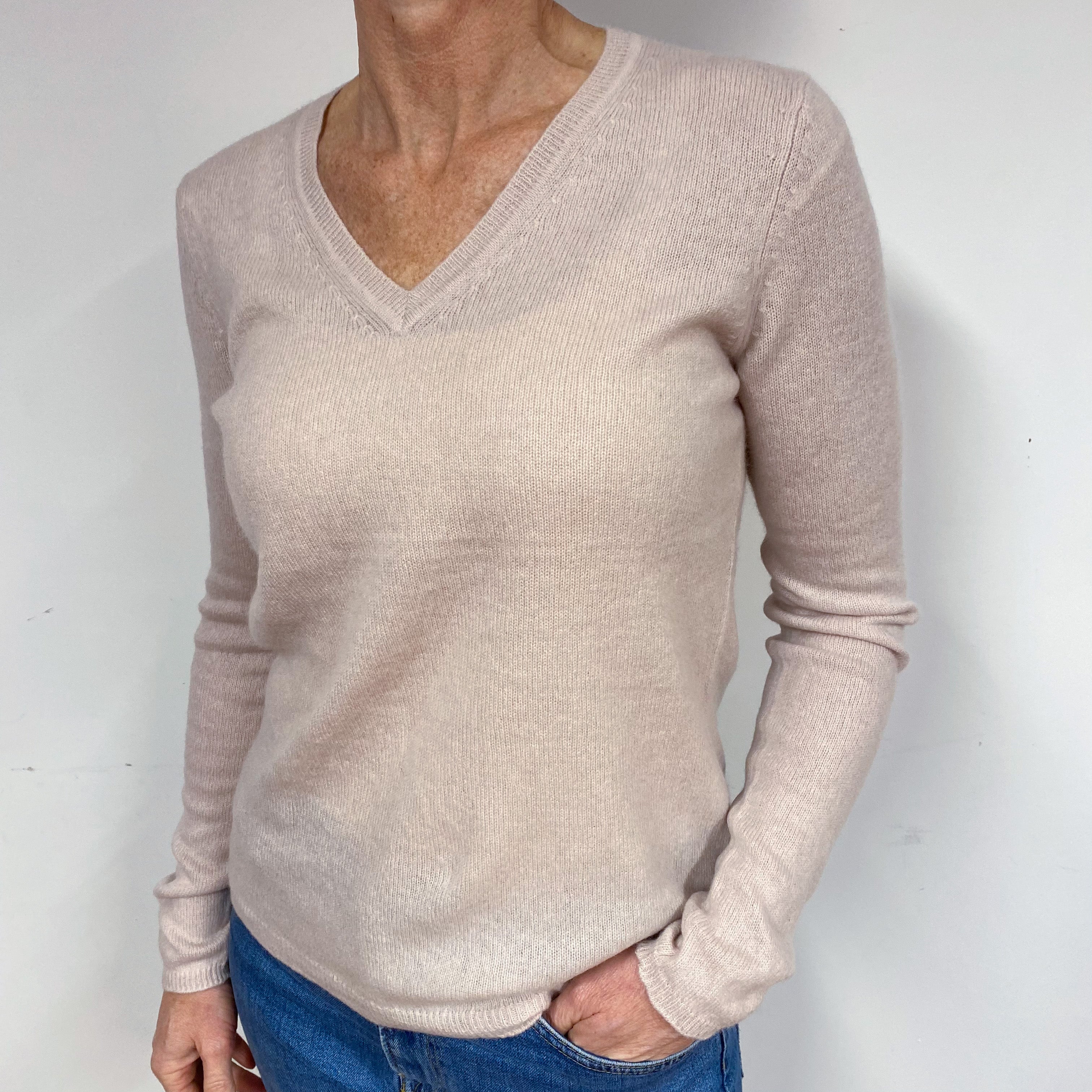 Shell Pink Cashmere V-Neck Jumper Medium