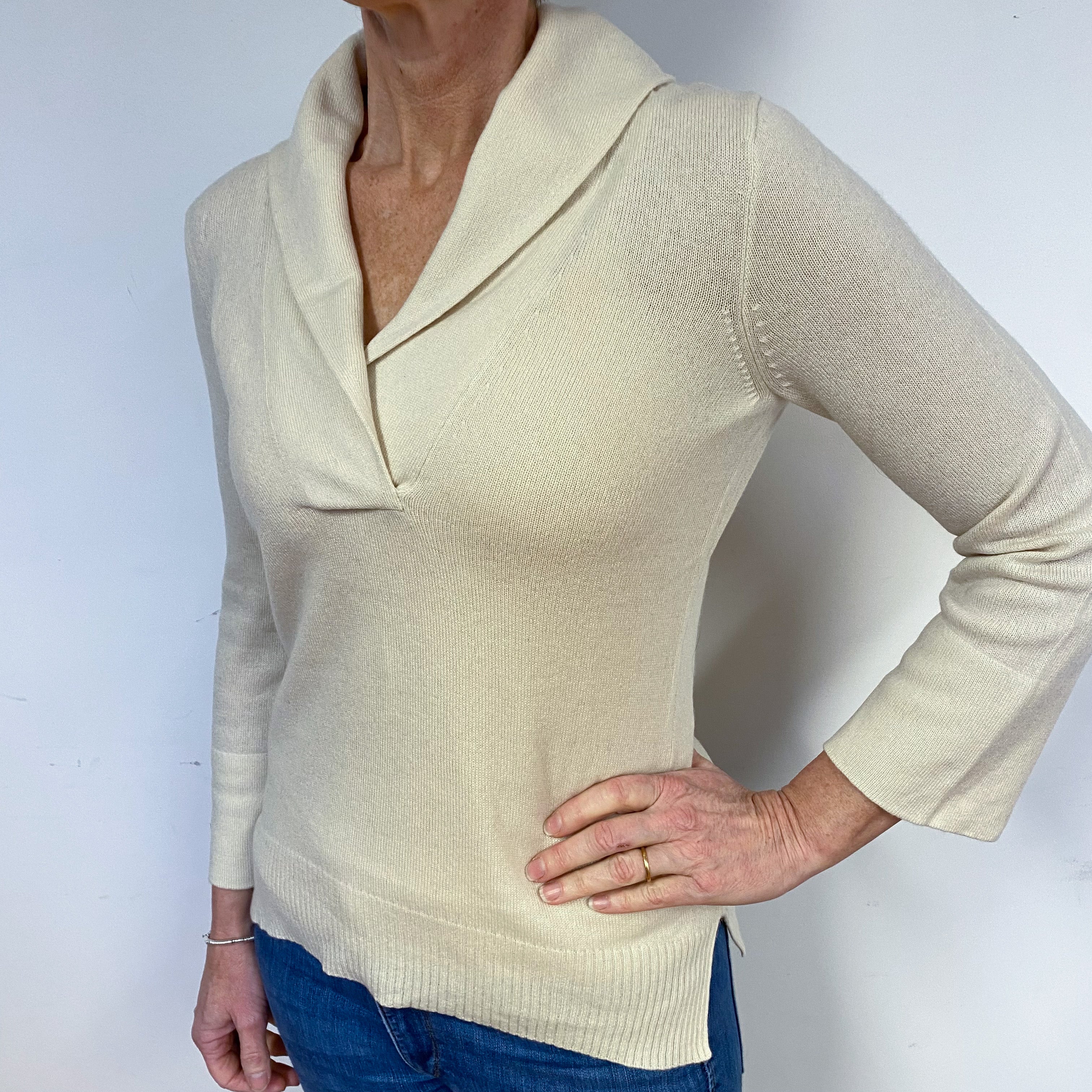 Honey Cream Cashmere V-Neck Jumper Medium