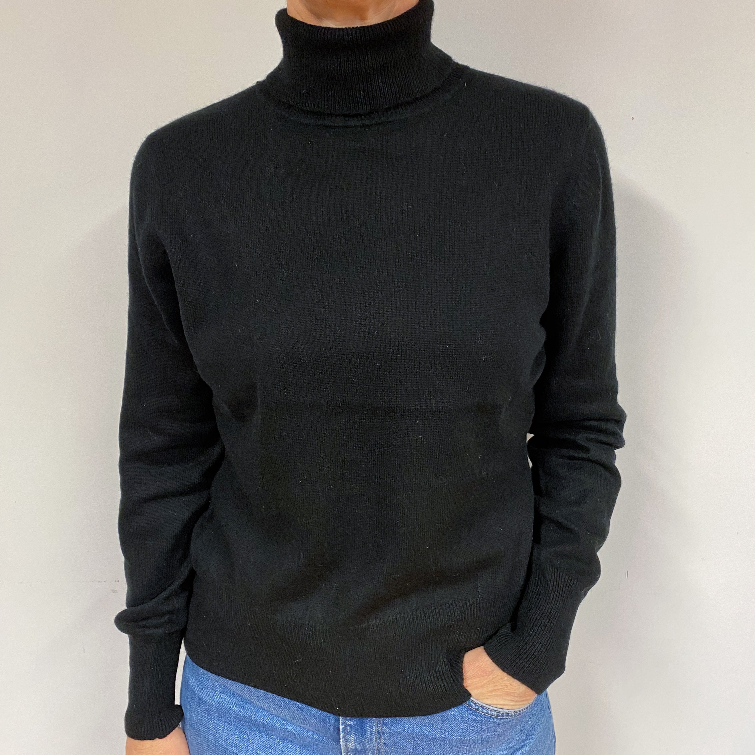 Black Cashmere Polo Neck Jumper Medium