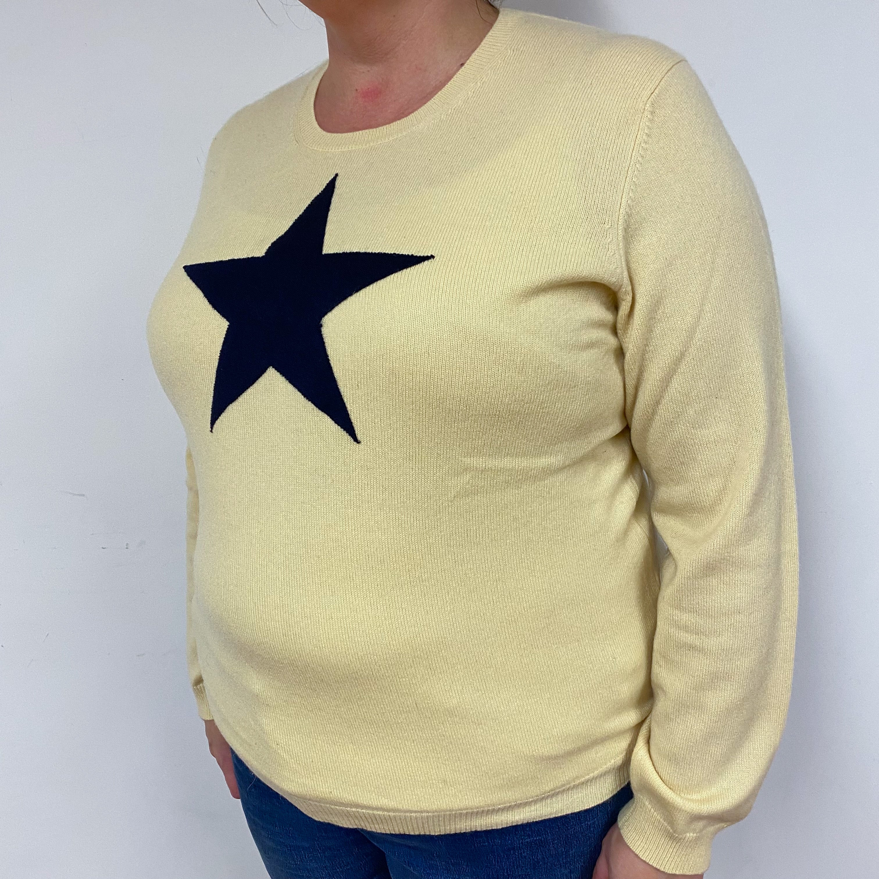 Pale Lemon Star Cashmere Crew Neck Jumper Extra Large