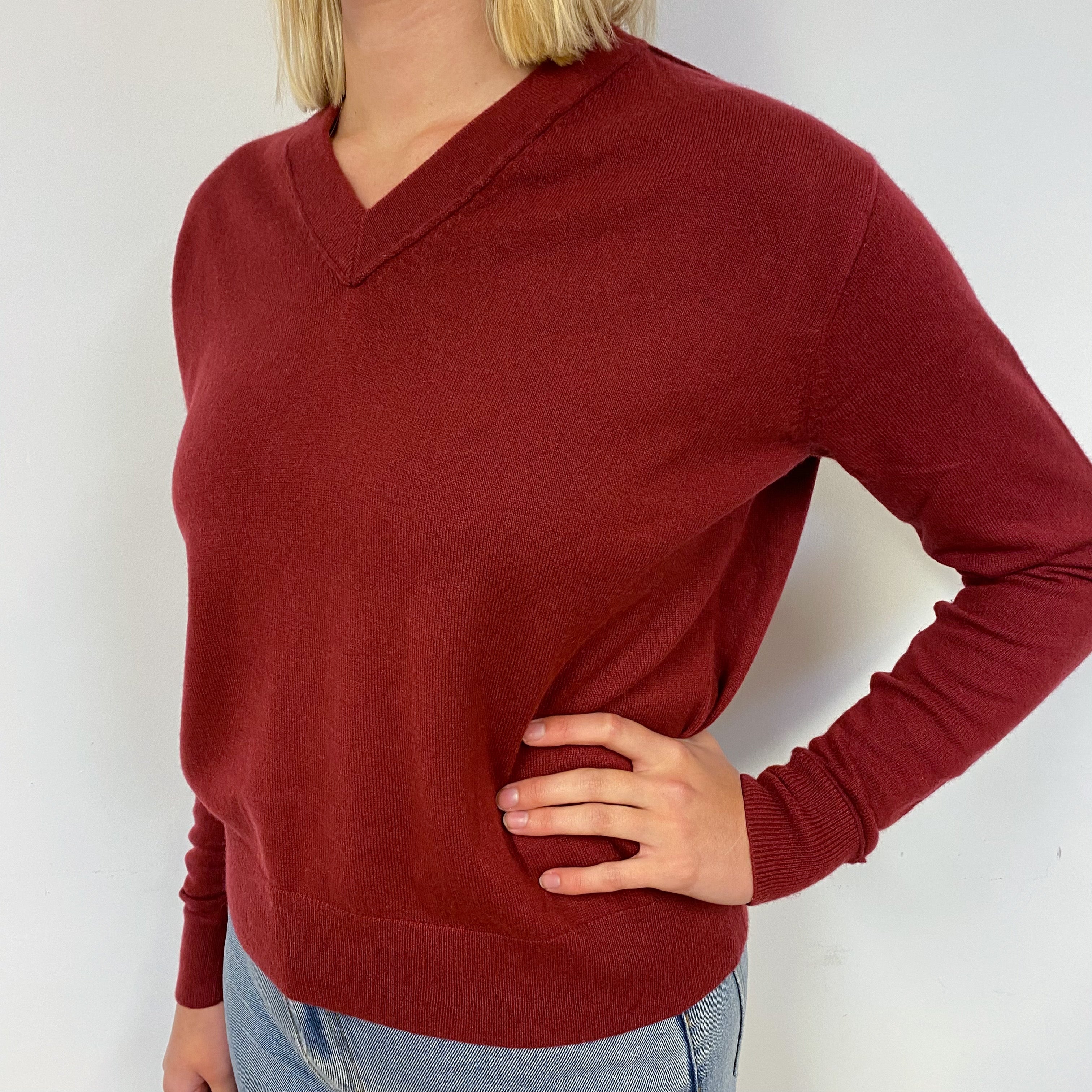 Crimson Red Cashmere V-Neck Boxy Jumper Small