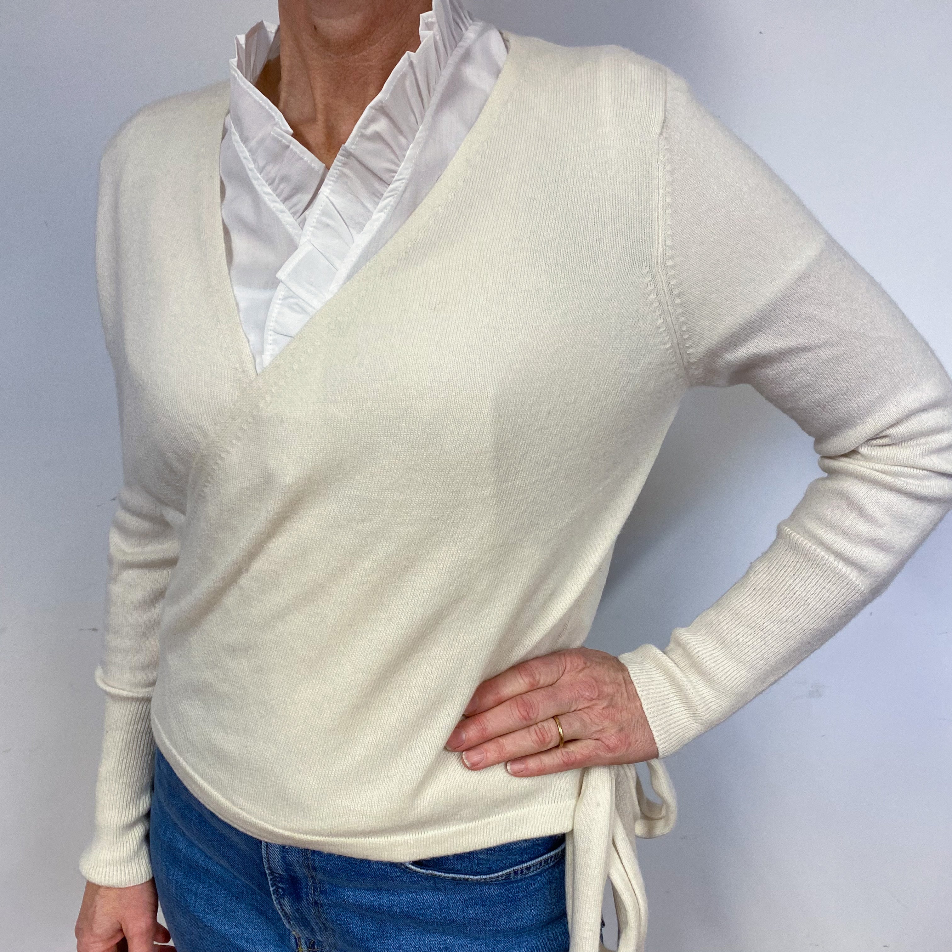 Winter White Wrap Style Cashmere Cardigan Medium