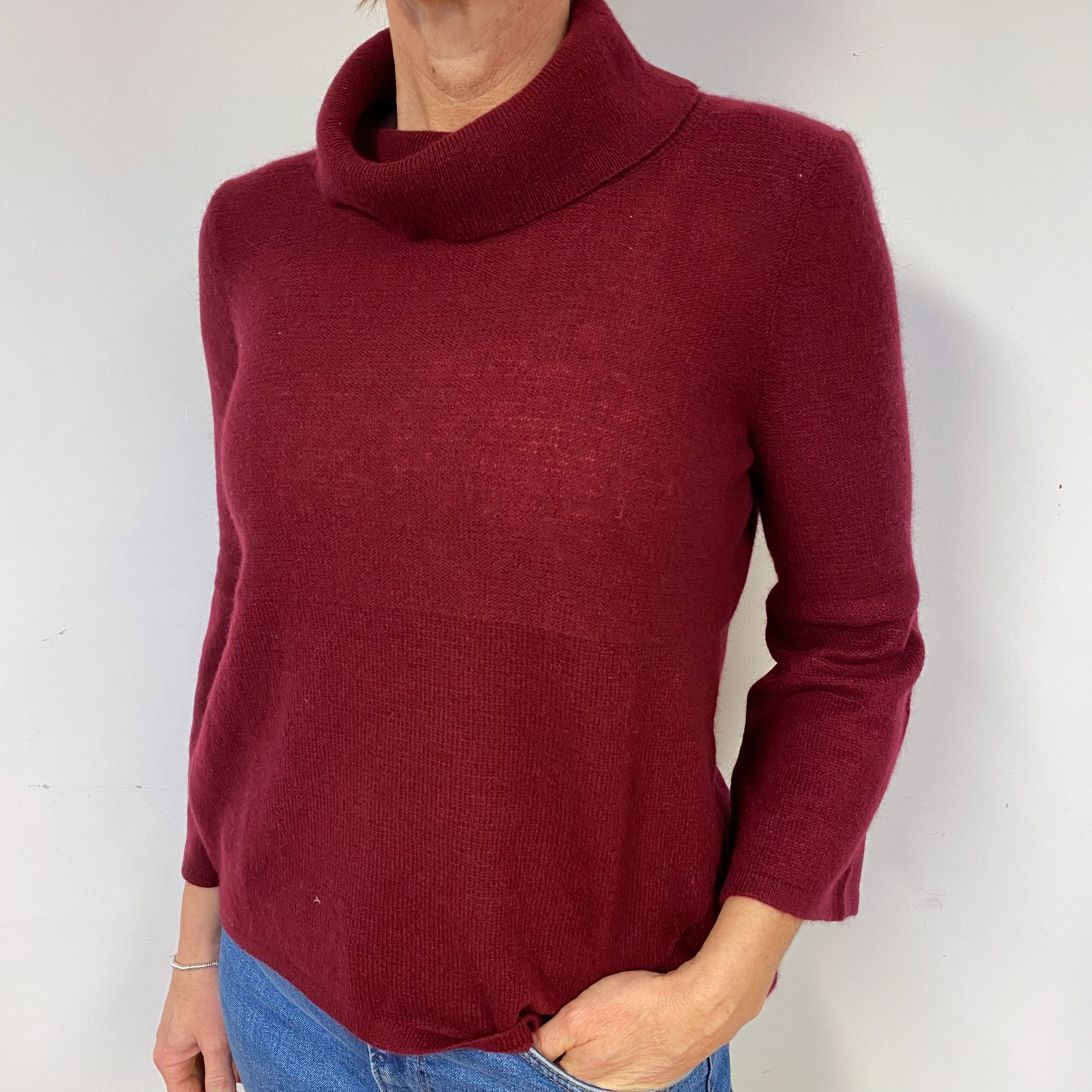 Claret Red Cashmere Polo Neck Jumper Medium