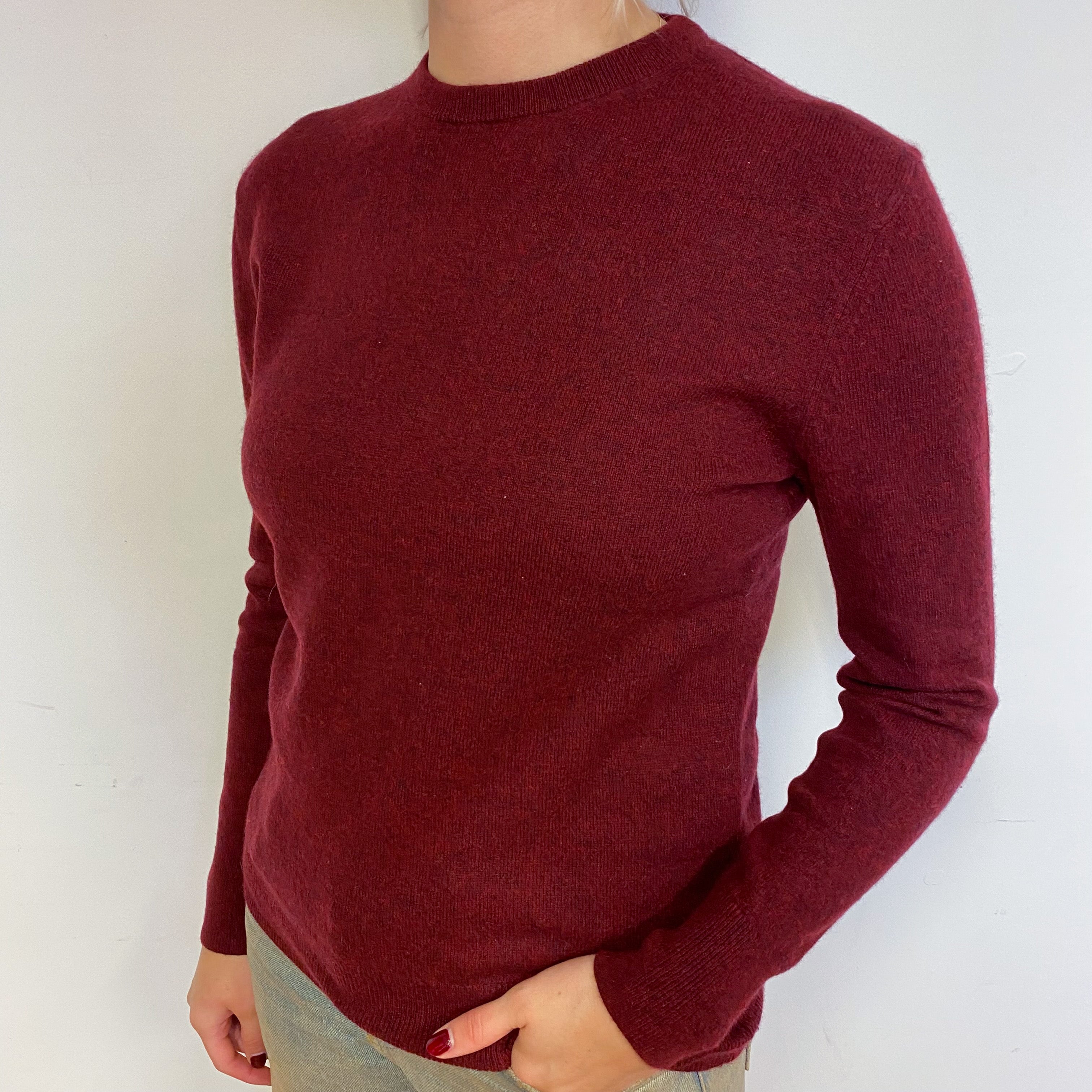 Wine Red Cashmere Crew Neck Jumper Small