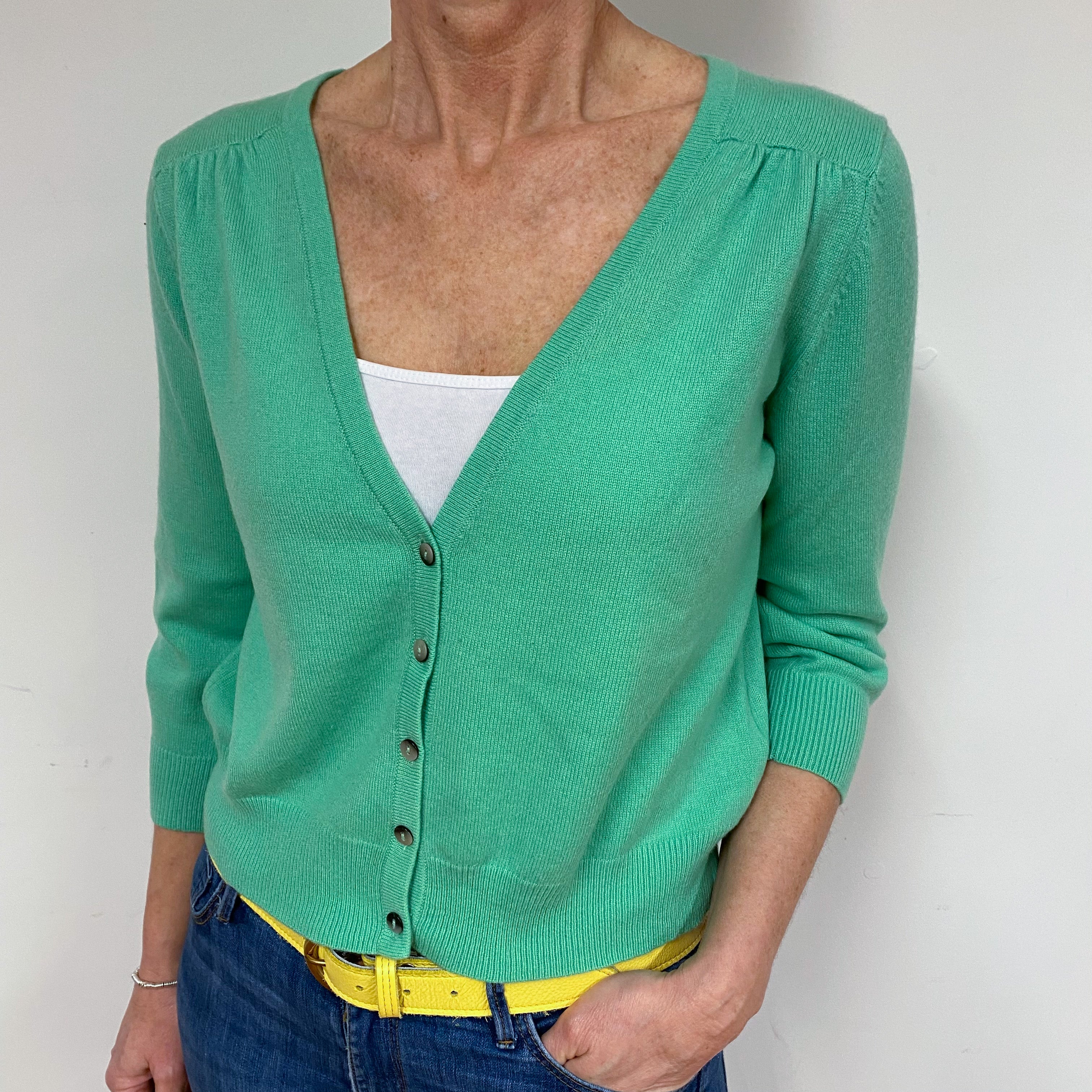 Seafoam Green Cashmere Cropped Cardigan Medium