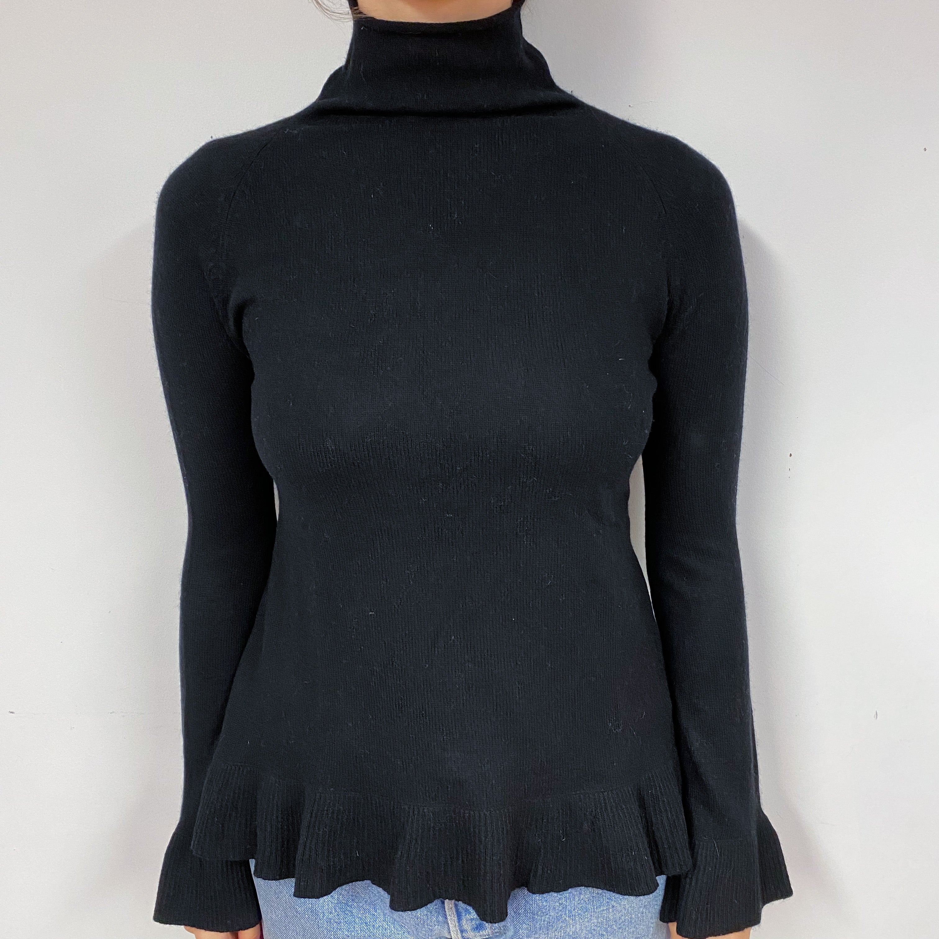 Black Floaty Hem Cashmere Polo Neck Jumper Small