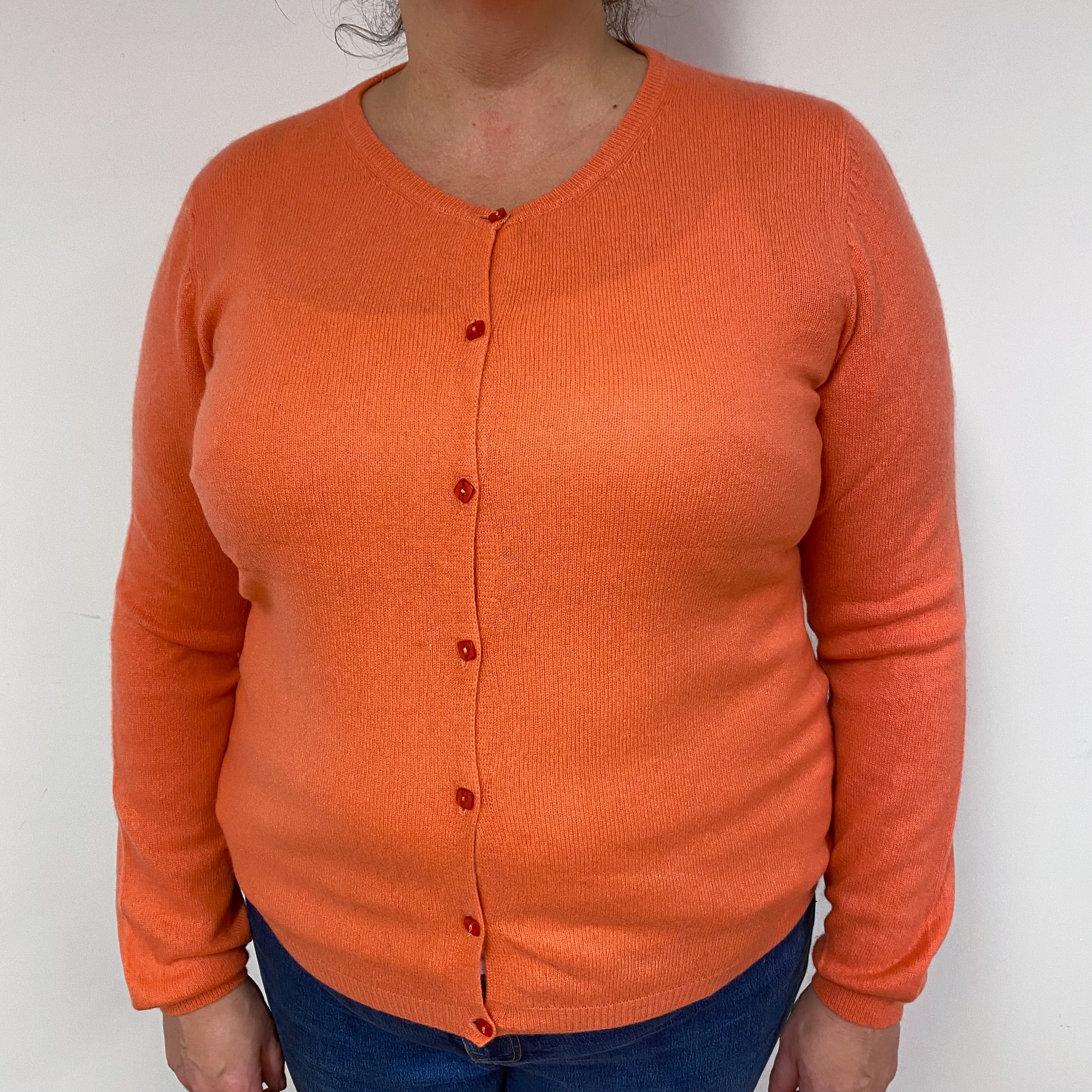 Pumpkin Orange Cashmere Crew Neck Cardigan Extra Large