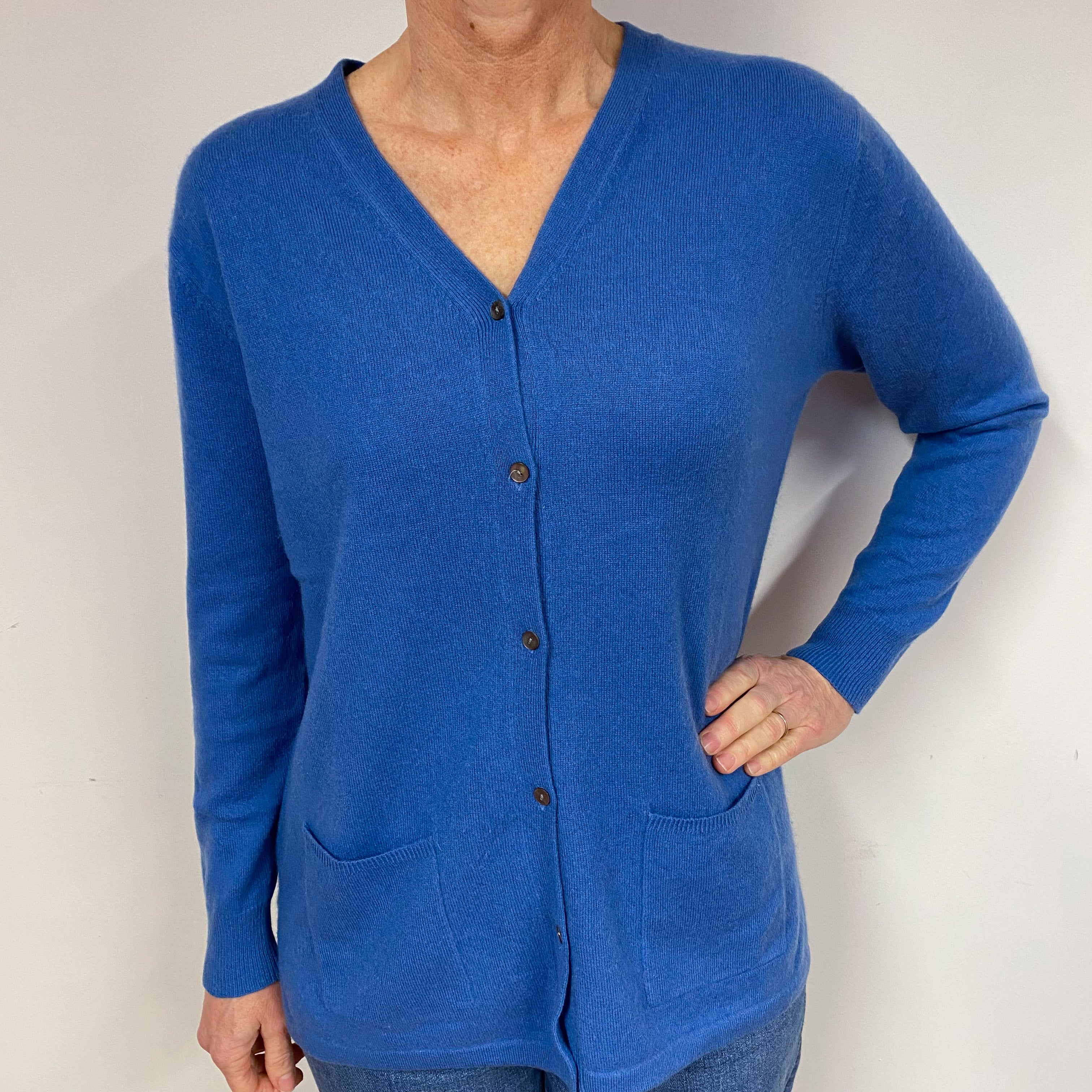 Air Force Blue Cashmere V-Neck Cardigan Medium