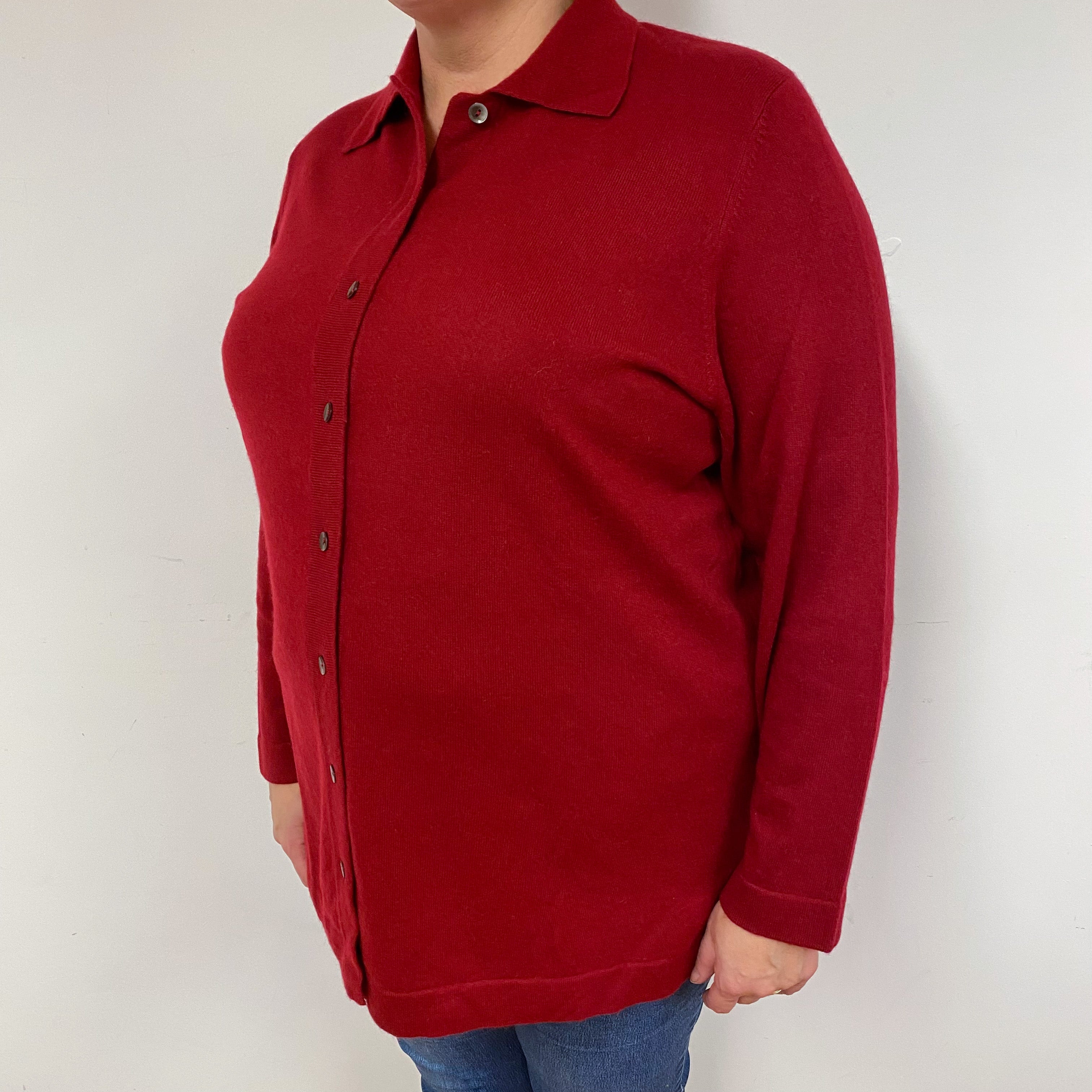 Burgundy Red Cashmere Shirt Style Cardigan Extra Large