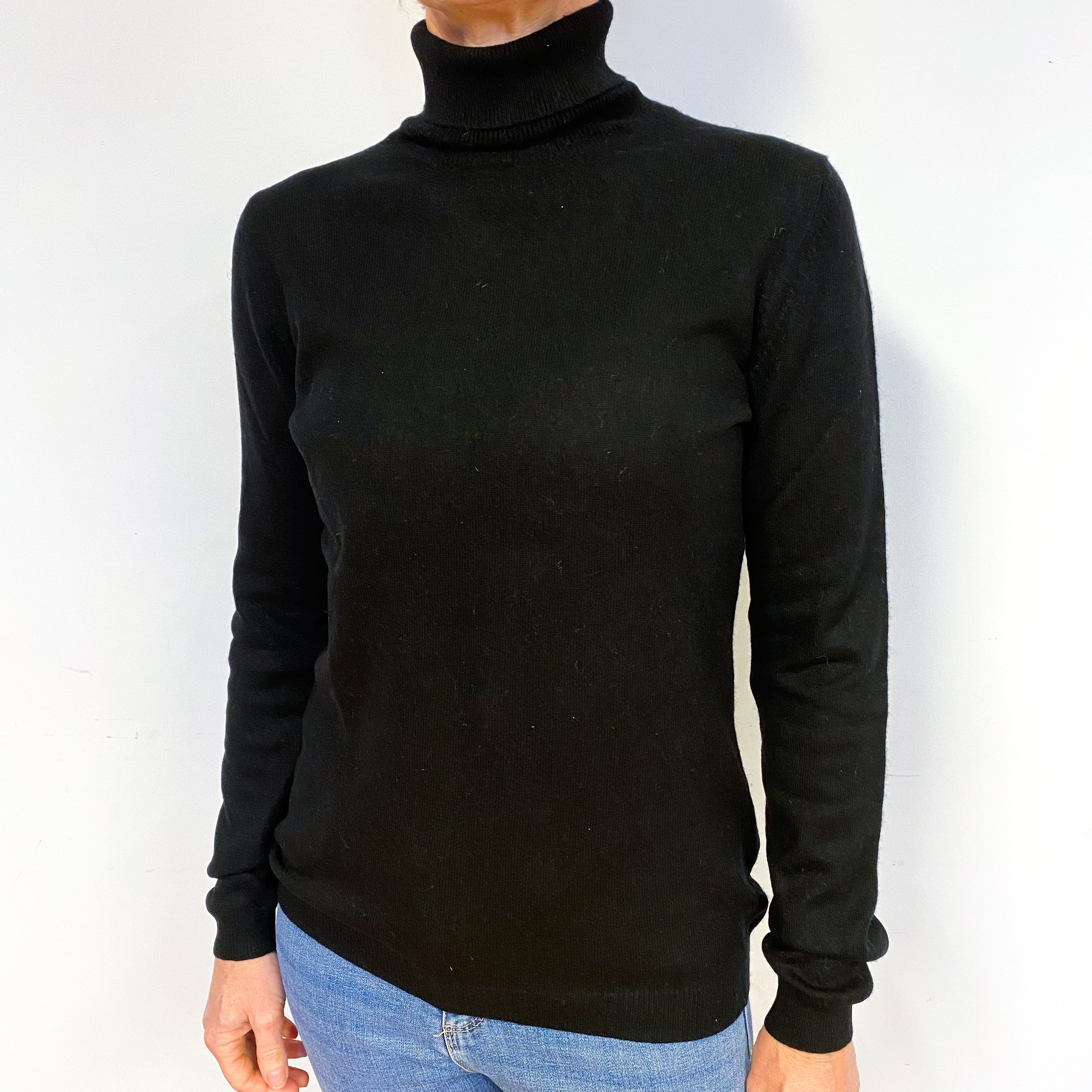 Black Cashmere Polo Neck Jumper Medium