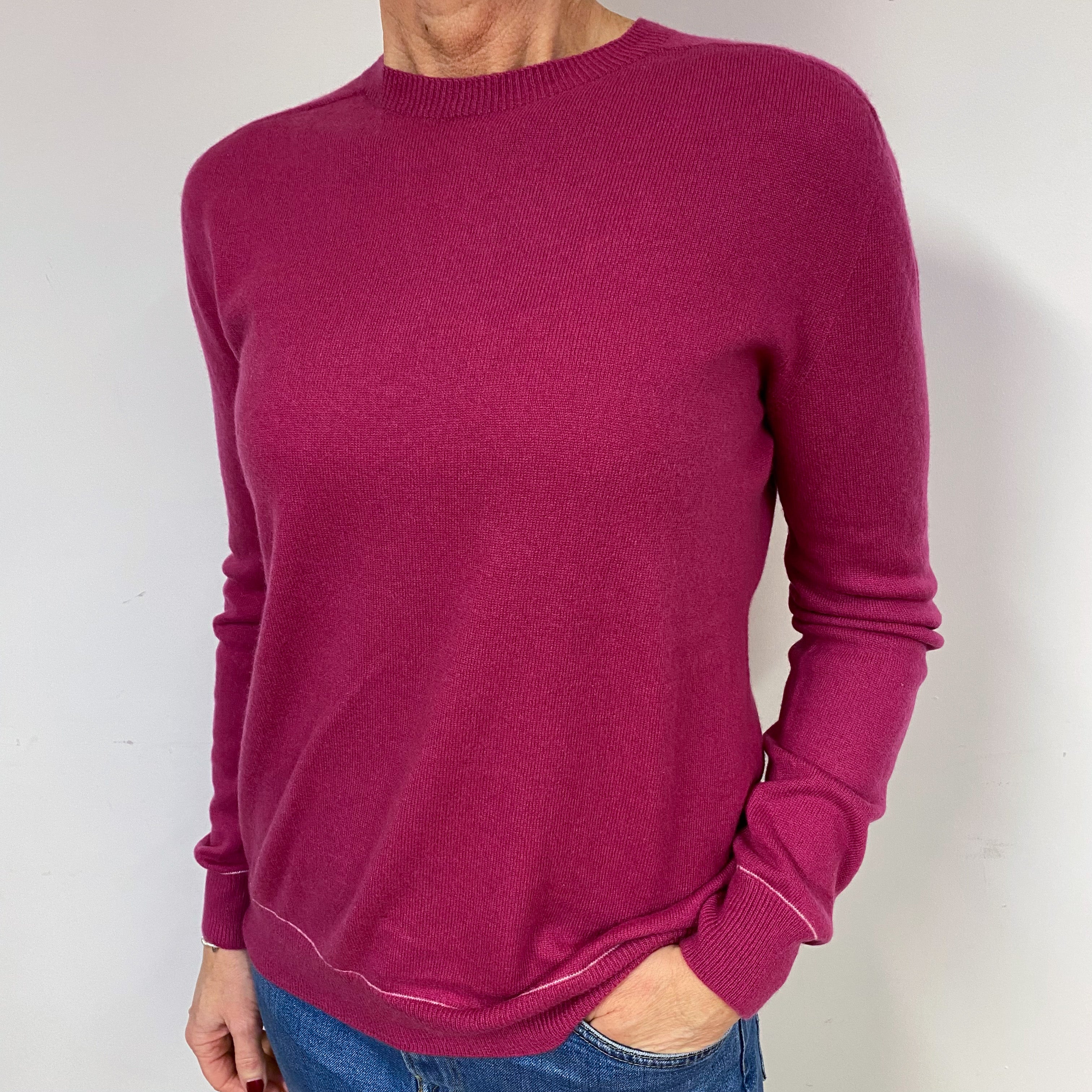 Magenta Pink Cashmere Crew Neck Jumper Medium