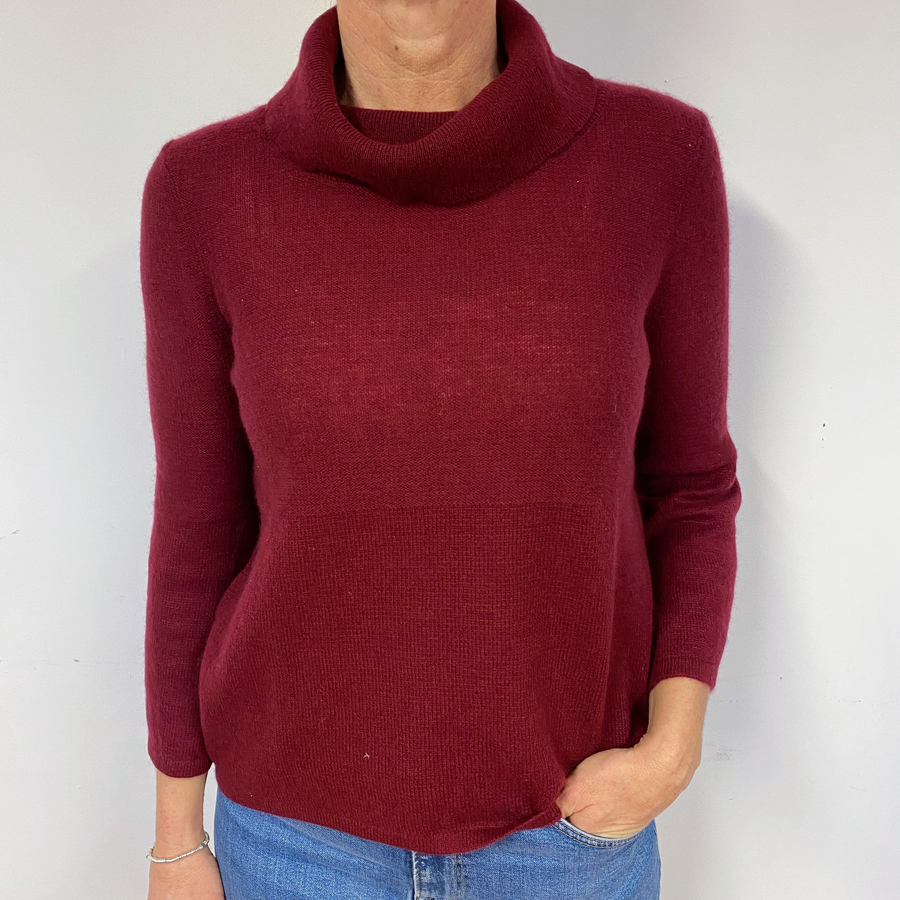 Claret Red Cashmere Polo Neck Jumper Medium