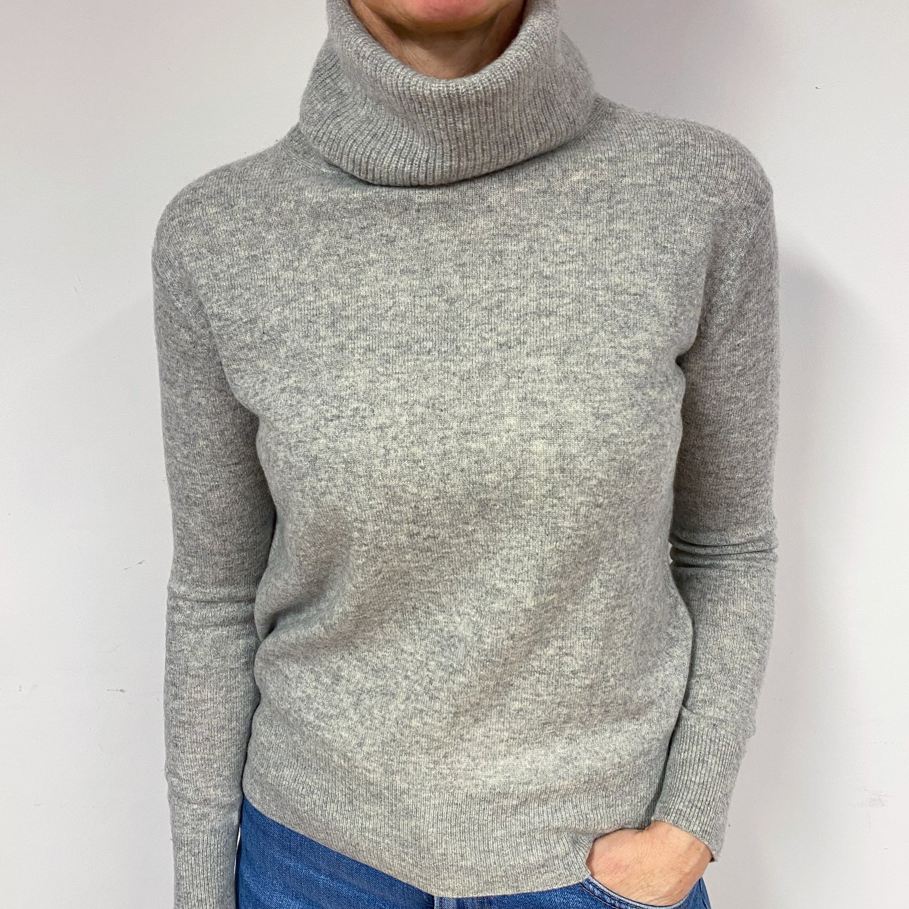 Smoke Grey Cashmere Polo Neck Jumper Medium