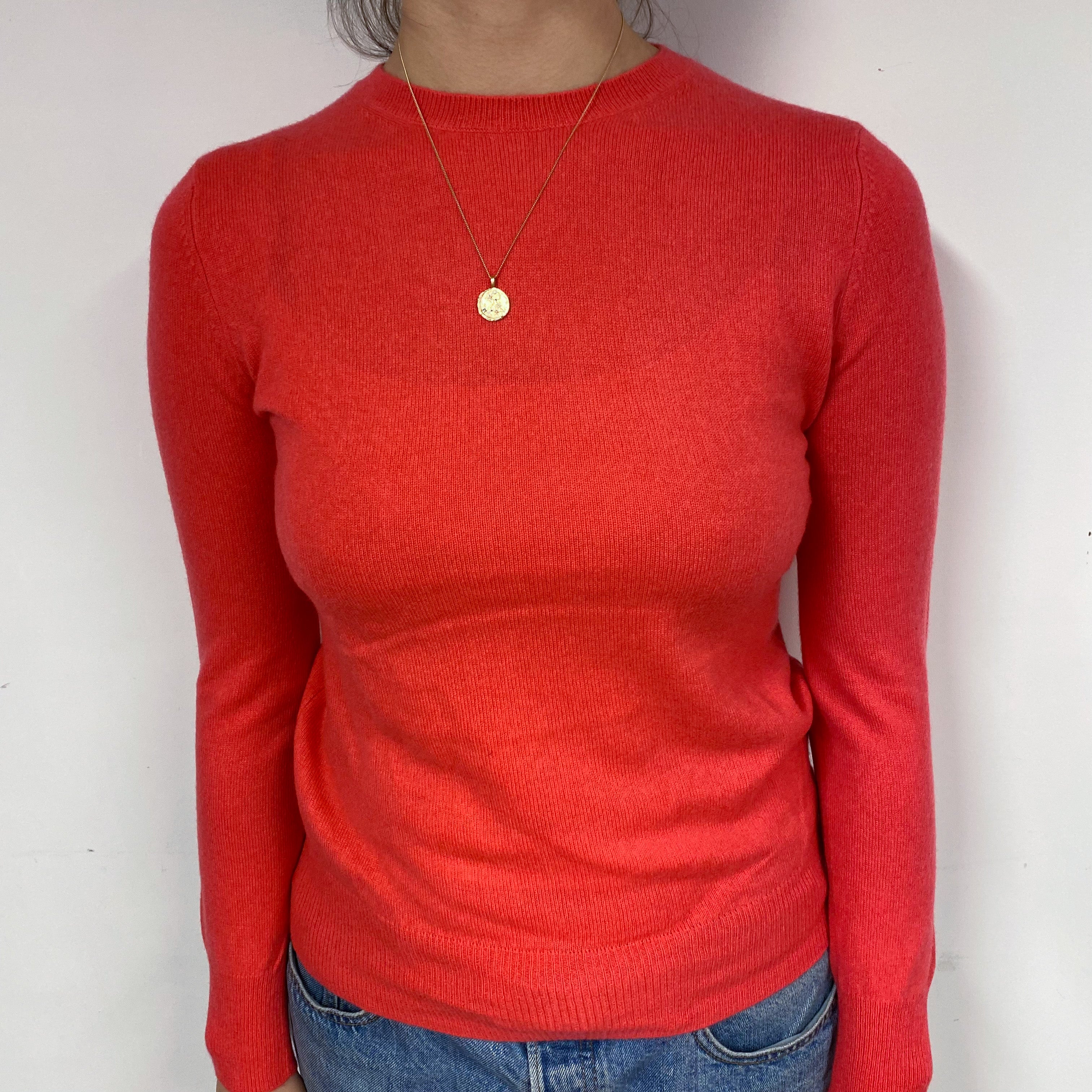 Bright Strawberry Pink Cashmere Crew Neck Jumper Small