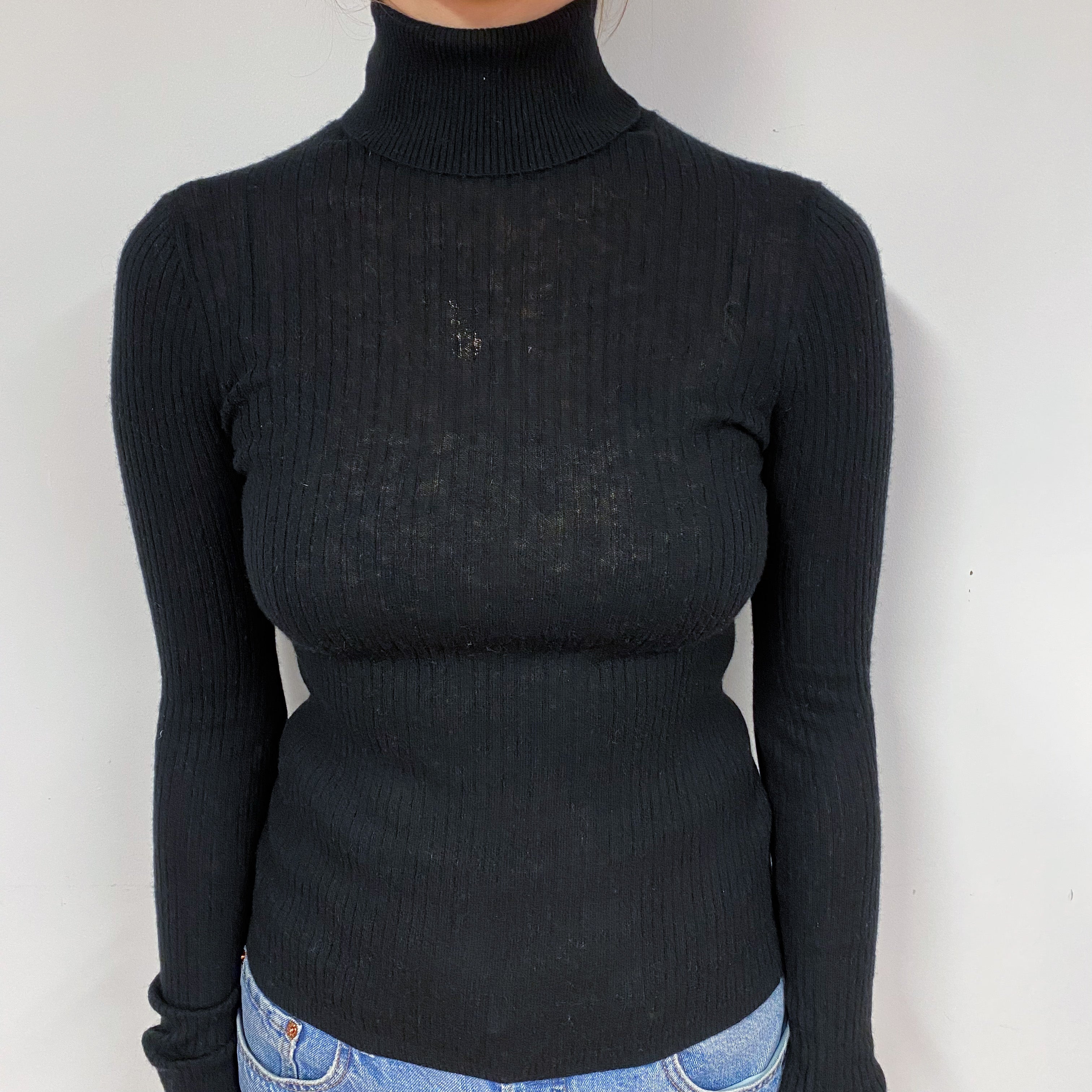 Black Cashmere Polo Neck Jumper Small