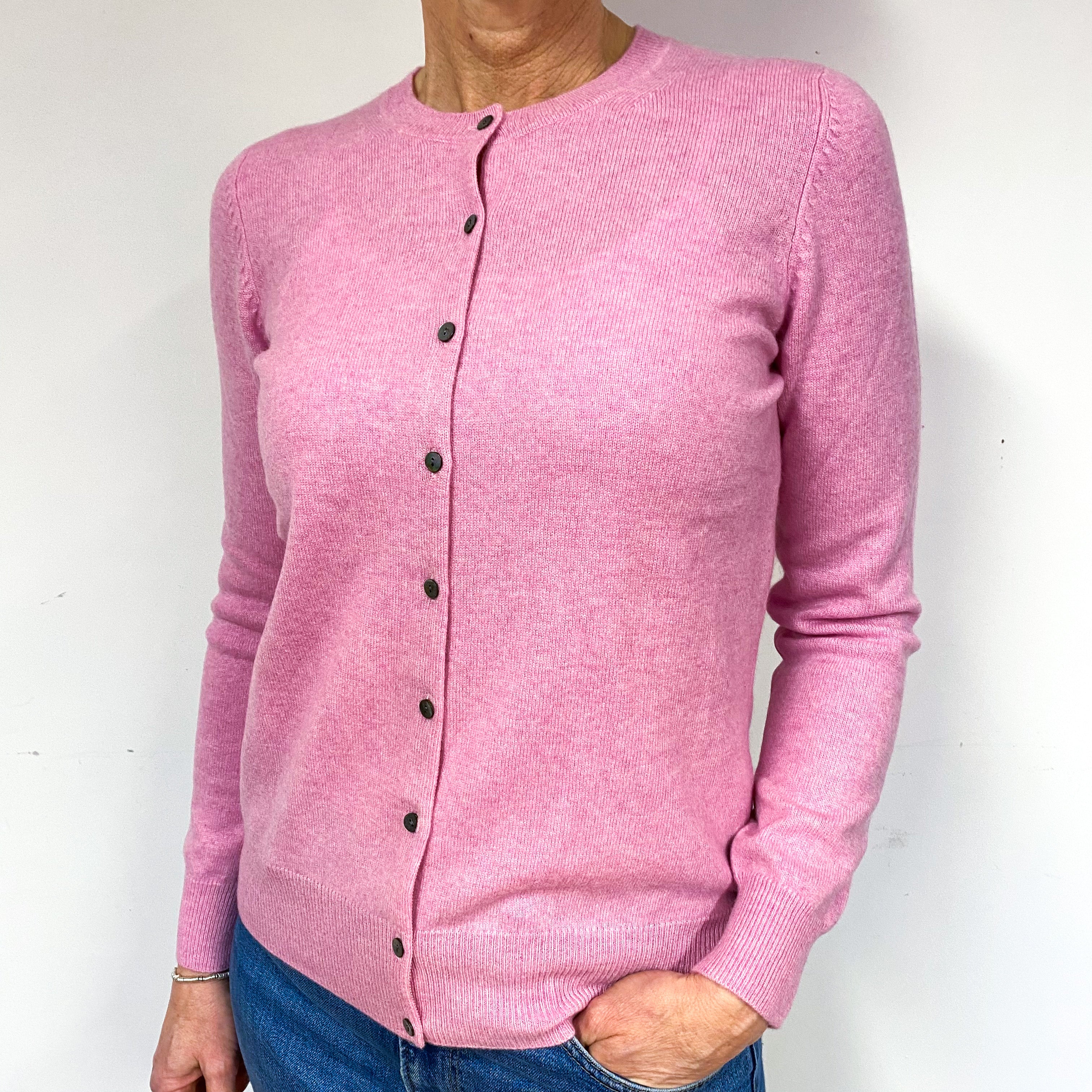 Bubblegum Pink Cashmere Crew Neck Cardigan Medium