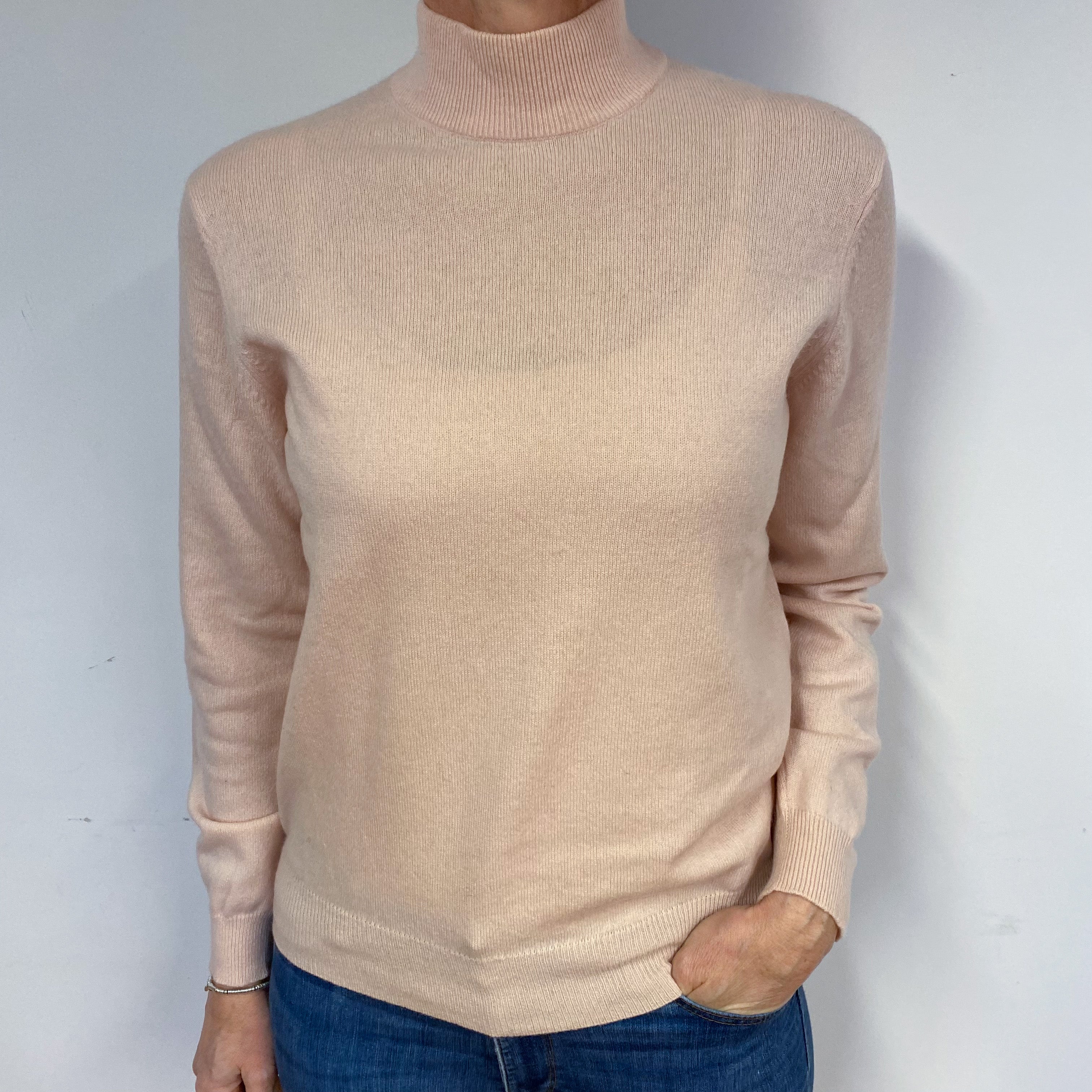 Shell Pink Cashmere Turtle Neck Jumper Medium