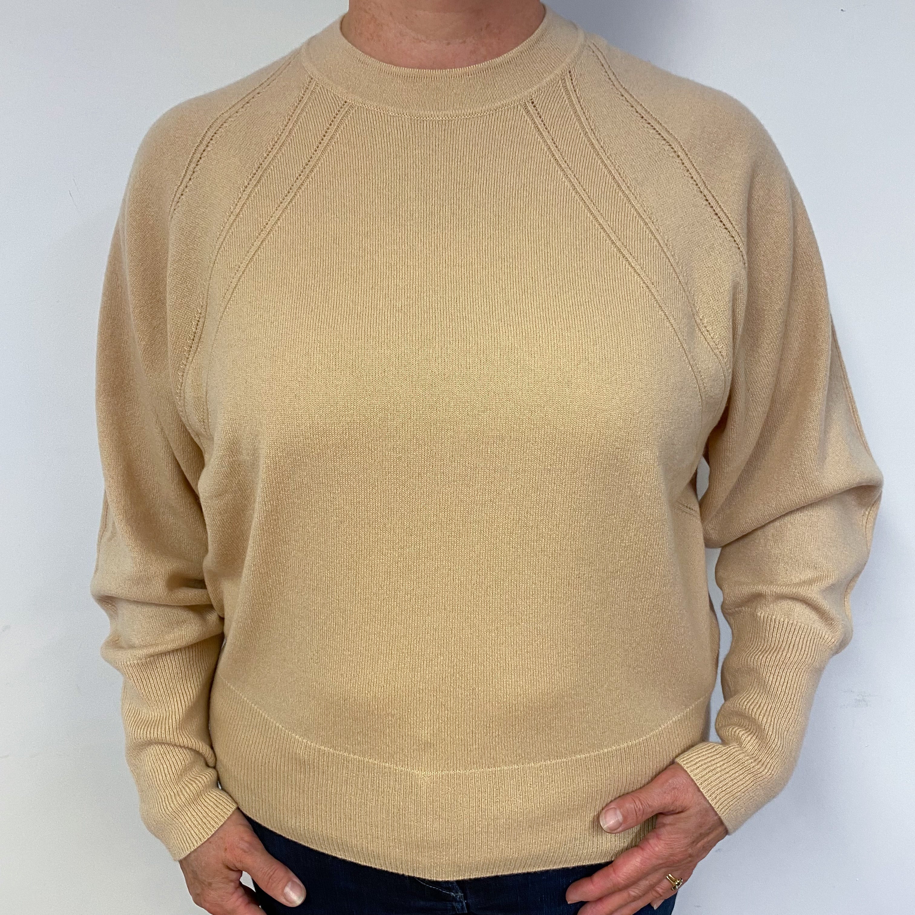 New Scottish Sand Beige Cashmere Crew Neck Jumper Large