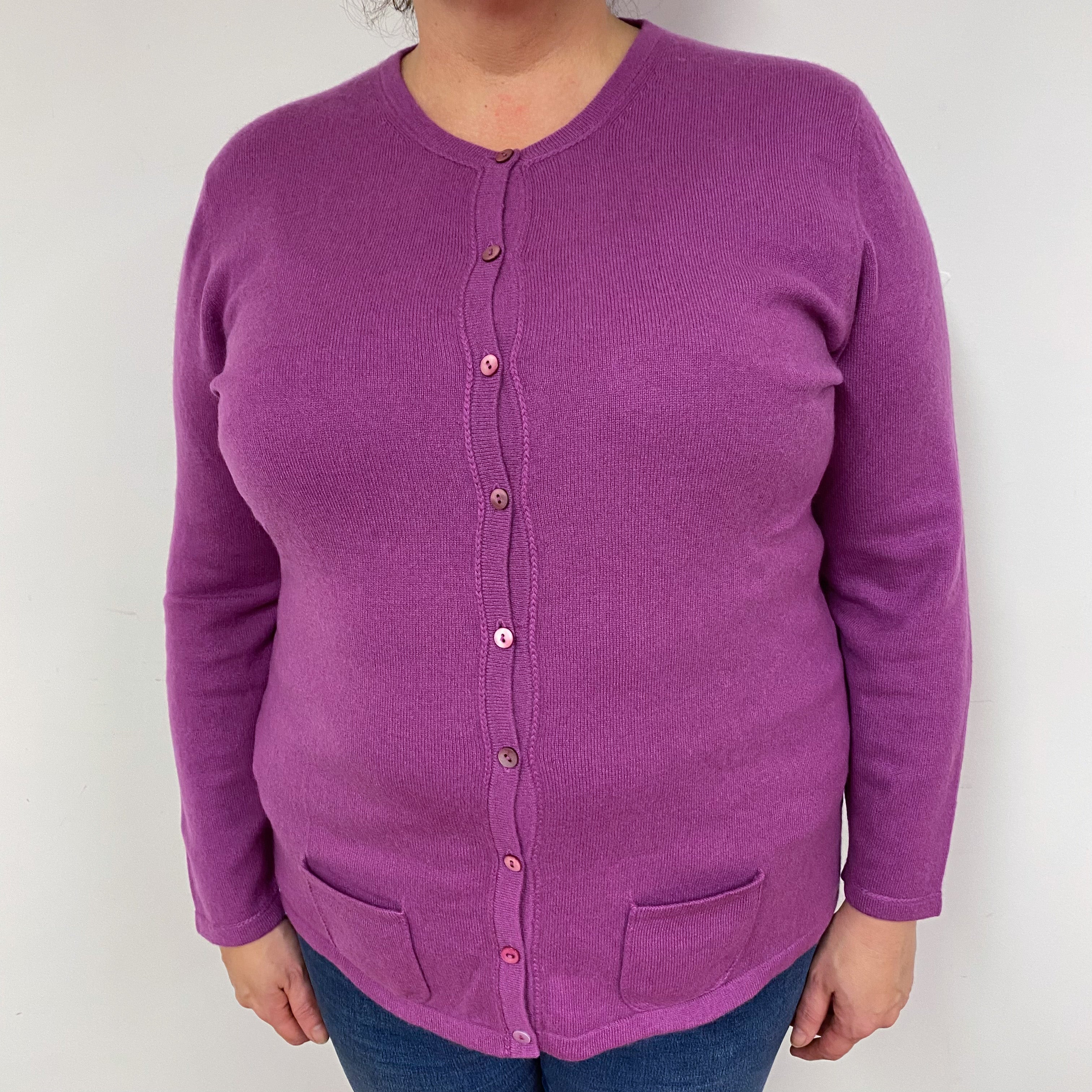 Viola Purple Cashmere Crew Neck Cardigan Extra Large