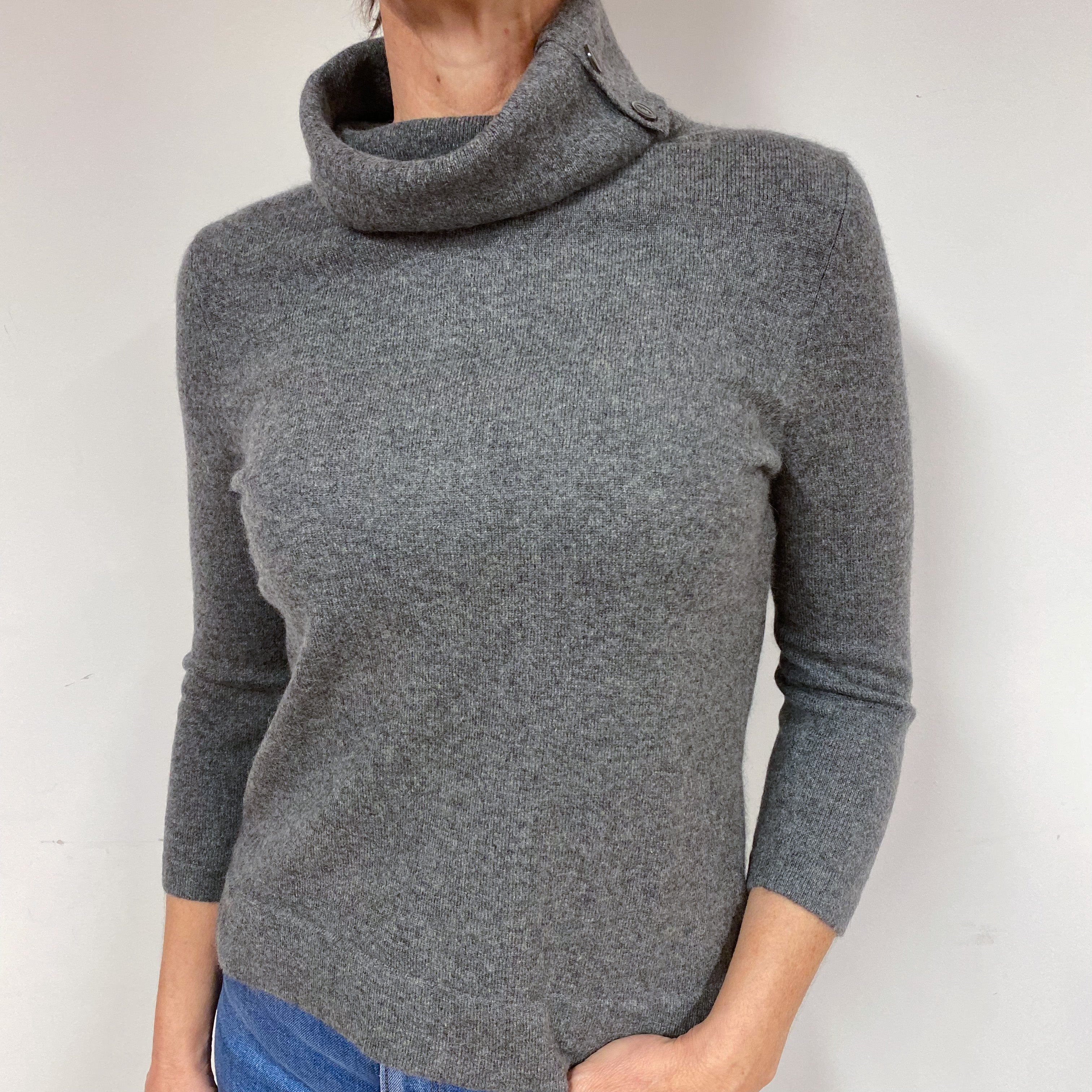 Slate Grey Cashmere Roll Neck Jumper Medium/Petite