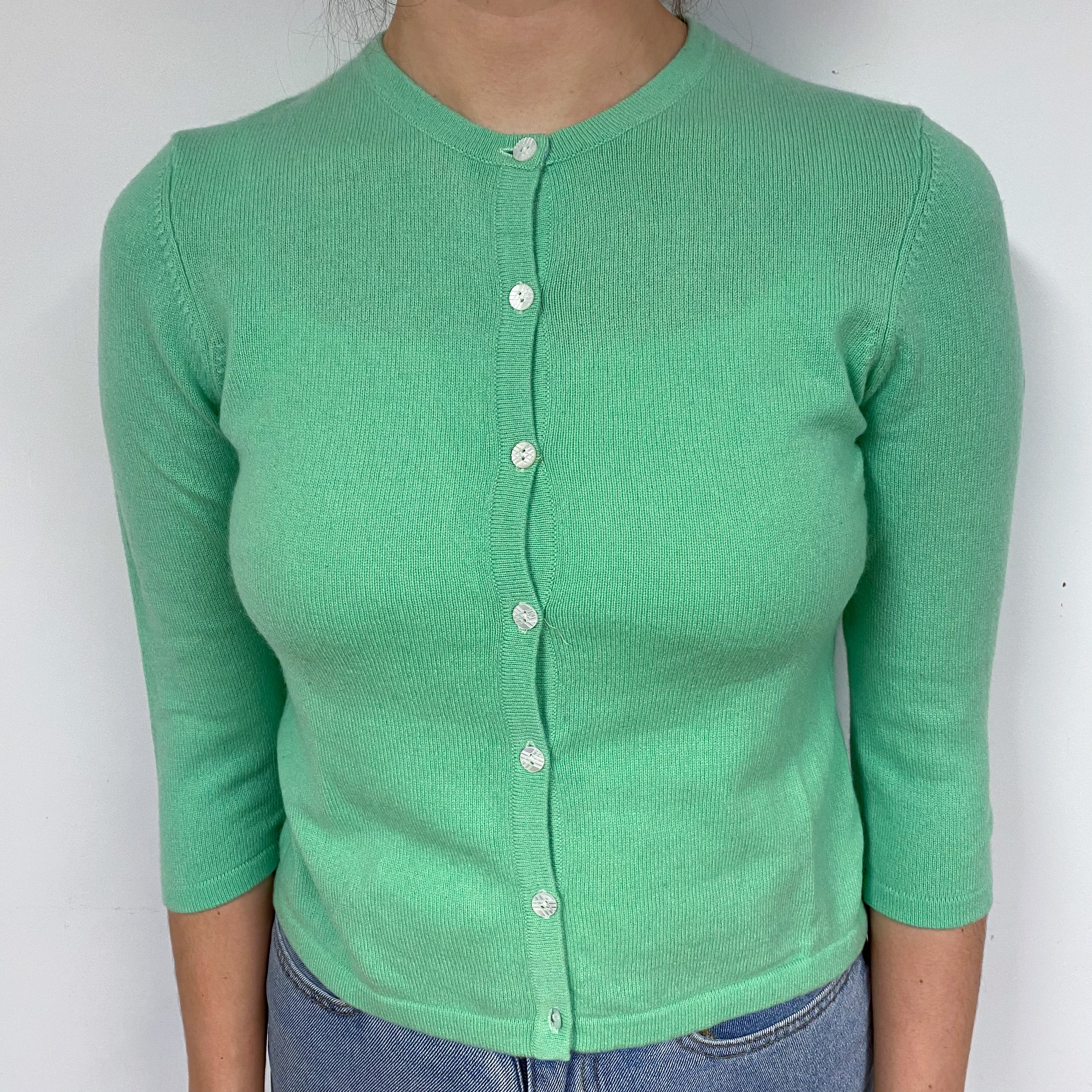 Spring Green Cashmere Crew Neck Cardigan Small