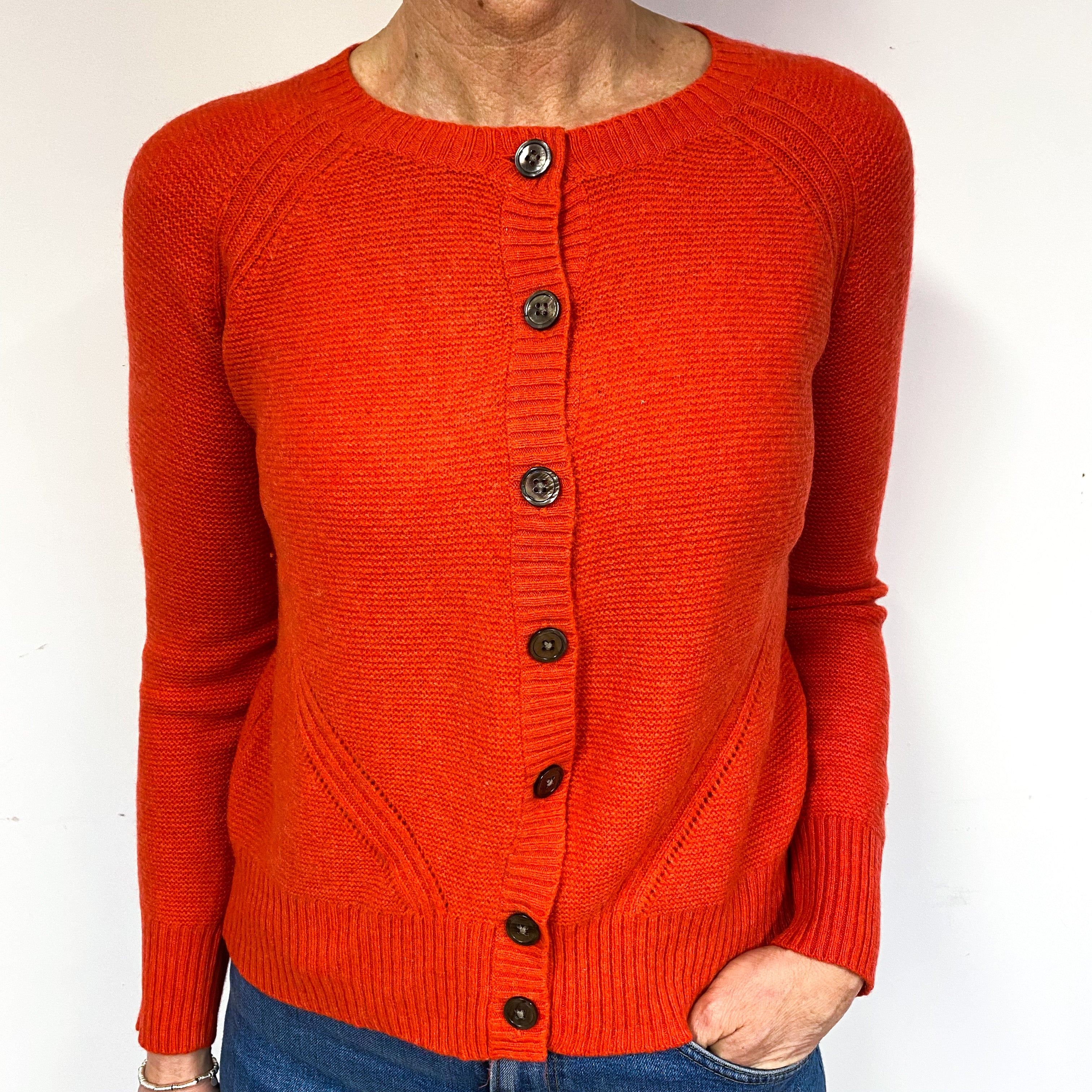 Vermillion Orange Cashmere Crew Neck Cardigan Medium