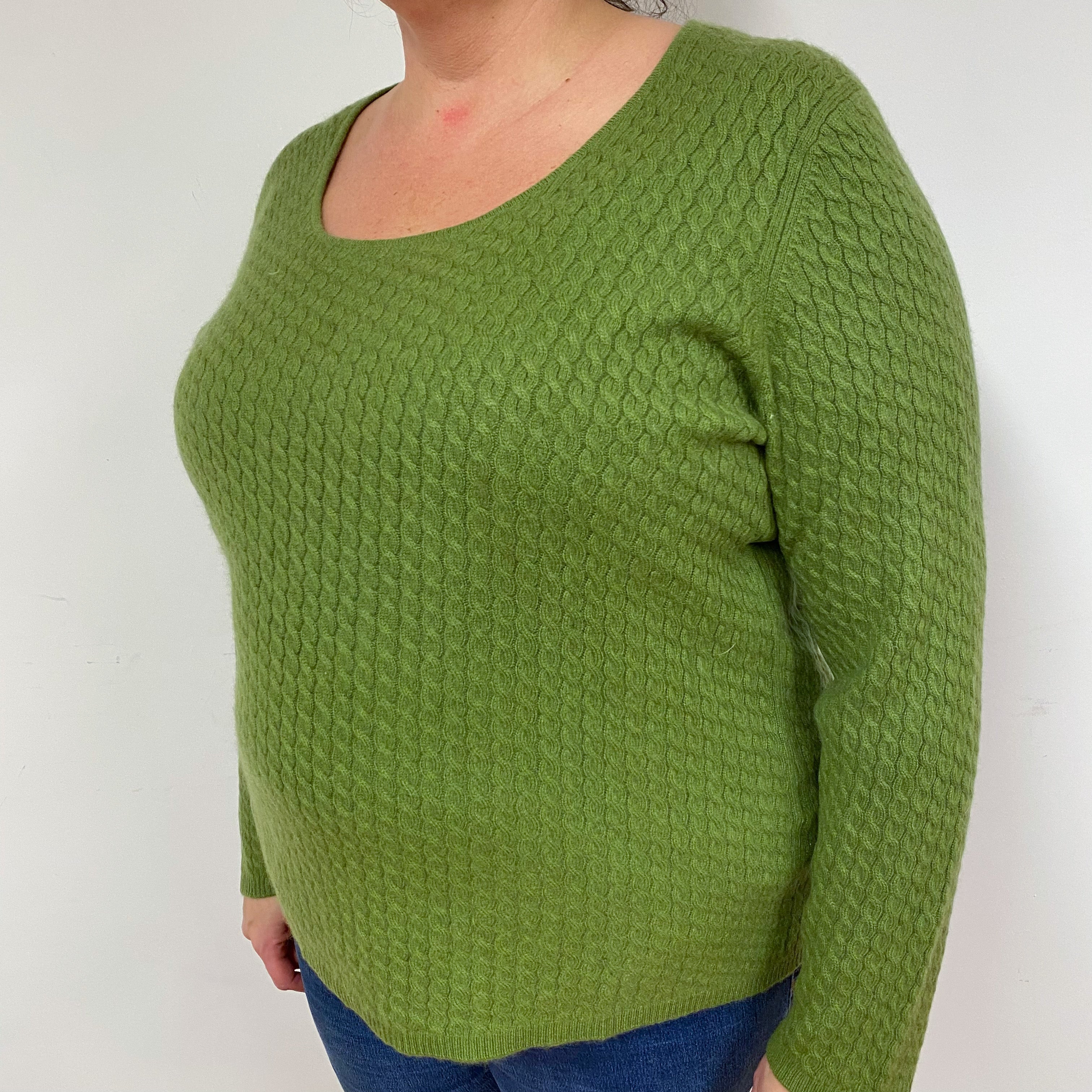 Pear Green Cable Cashmere Crew Neck Jumper Extra Extra Large