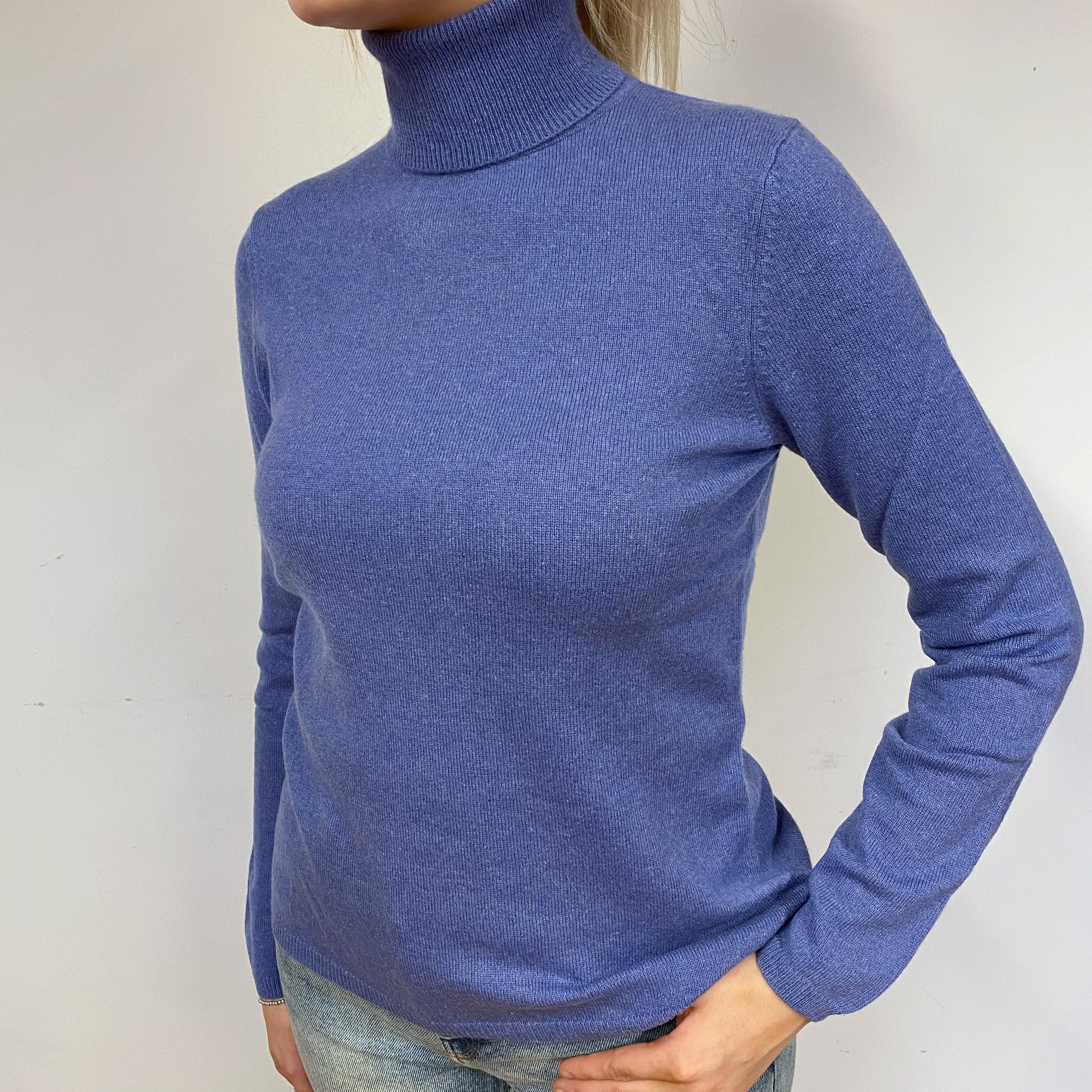 Periwinkle Blue Cashmere Polo Neck Jumper Small