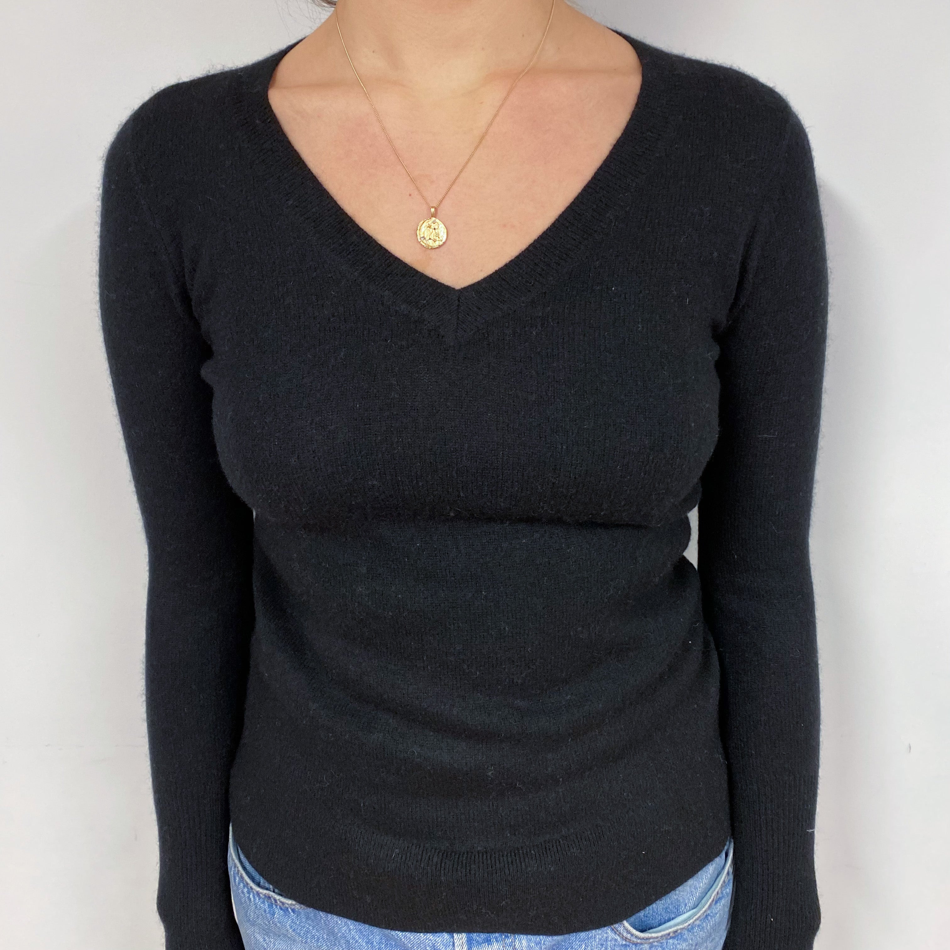 Black Cashmere V-Neck Jumper Small