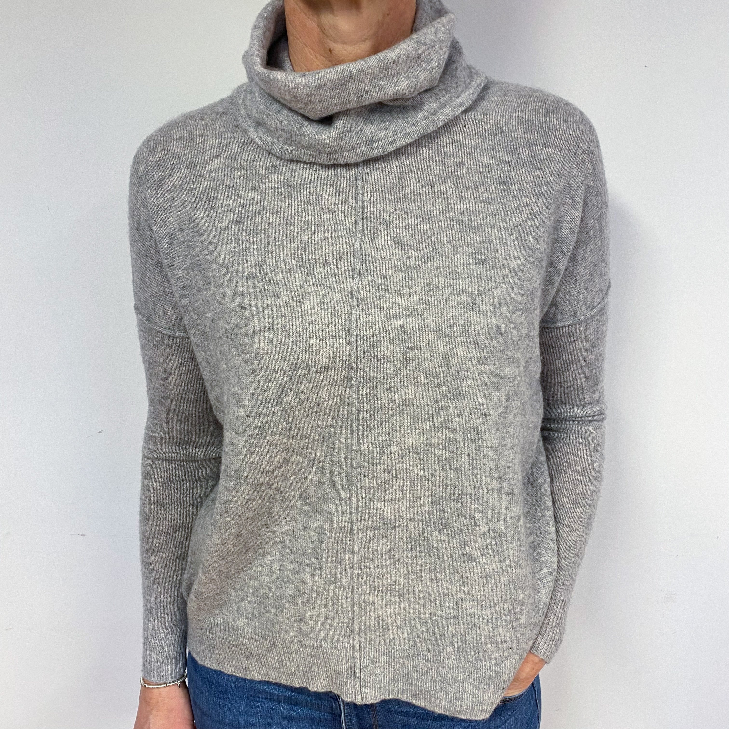 Smoke Grey Boxy Cashmere Cowl Neck Jumper Medium